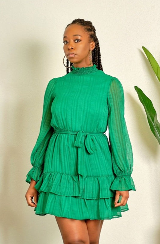 Here For This High Neck Mini Dress - Green