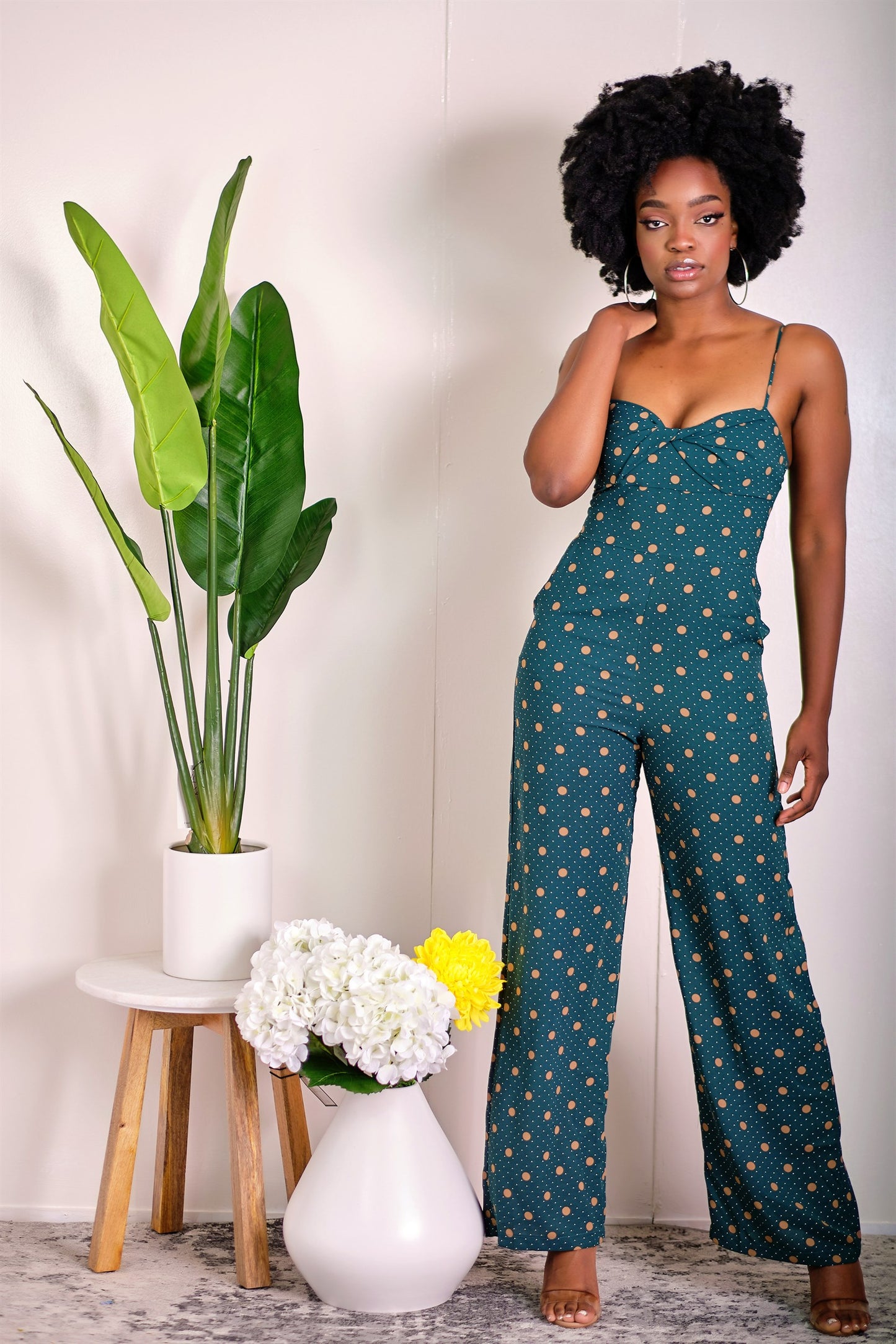 Watch Me Work Wide-Leg Polka Dot Jumpsuit