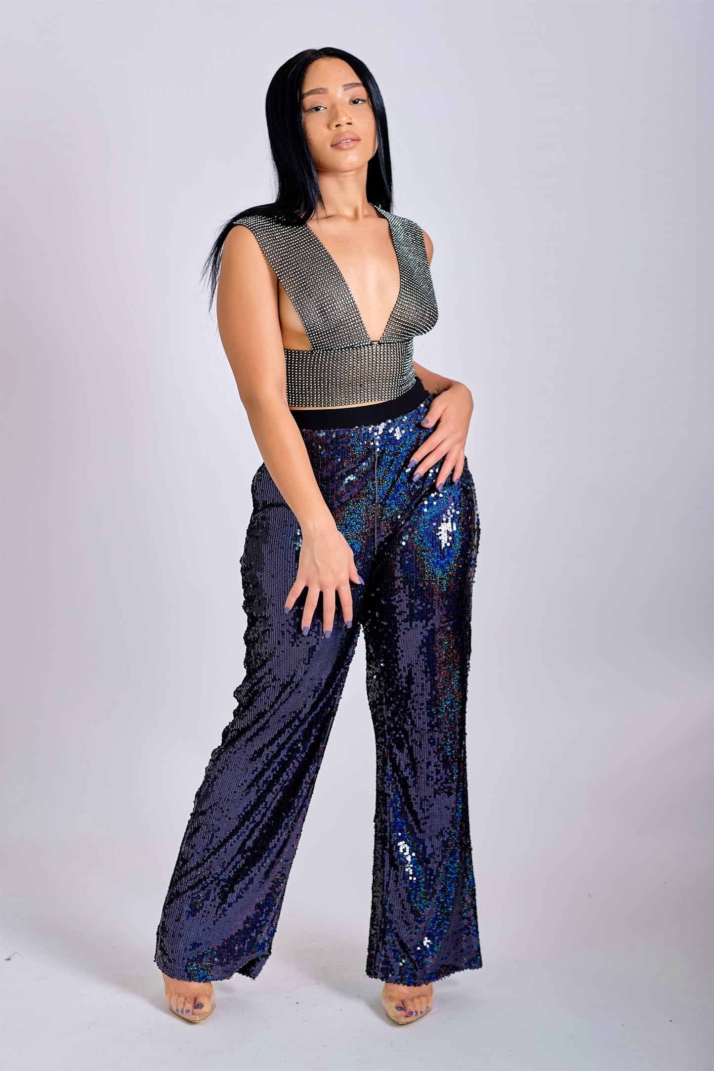 Life of the Party Rhinestone Detail Crop Top