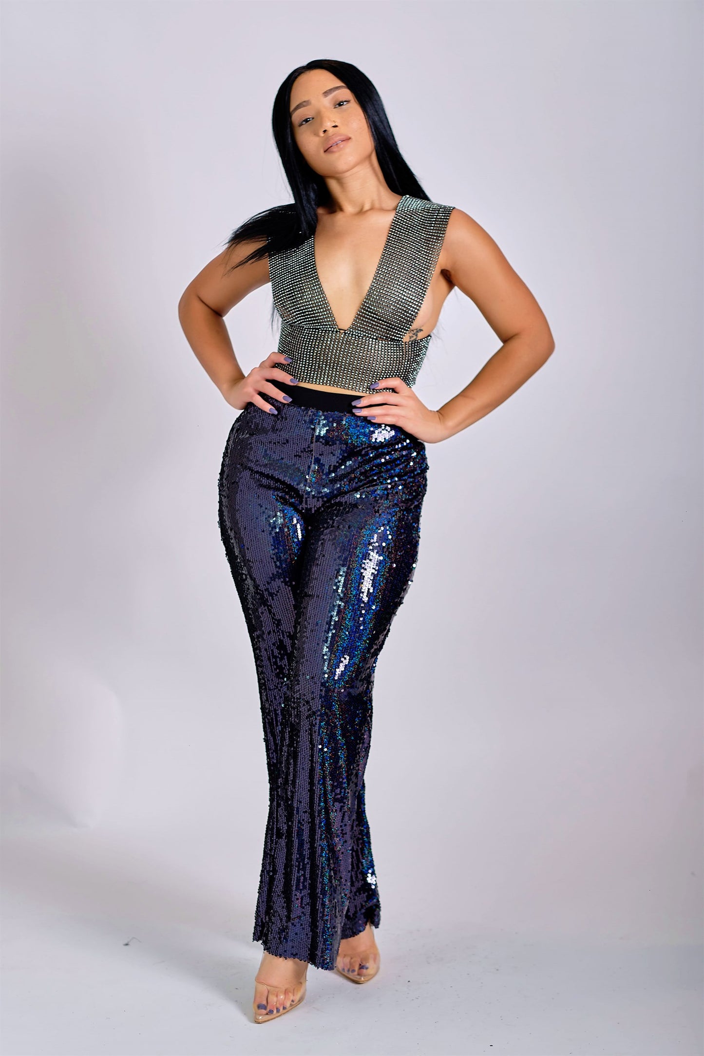 Life of the Party Rhinestone Detail Crop Top