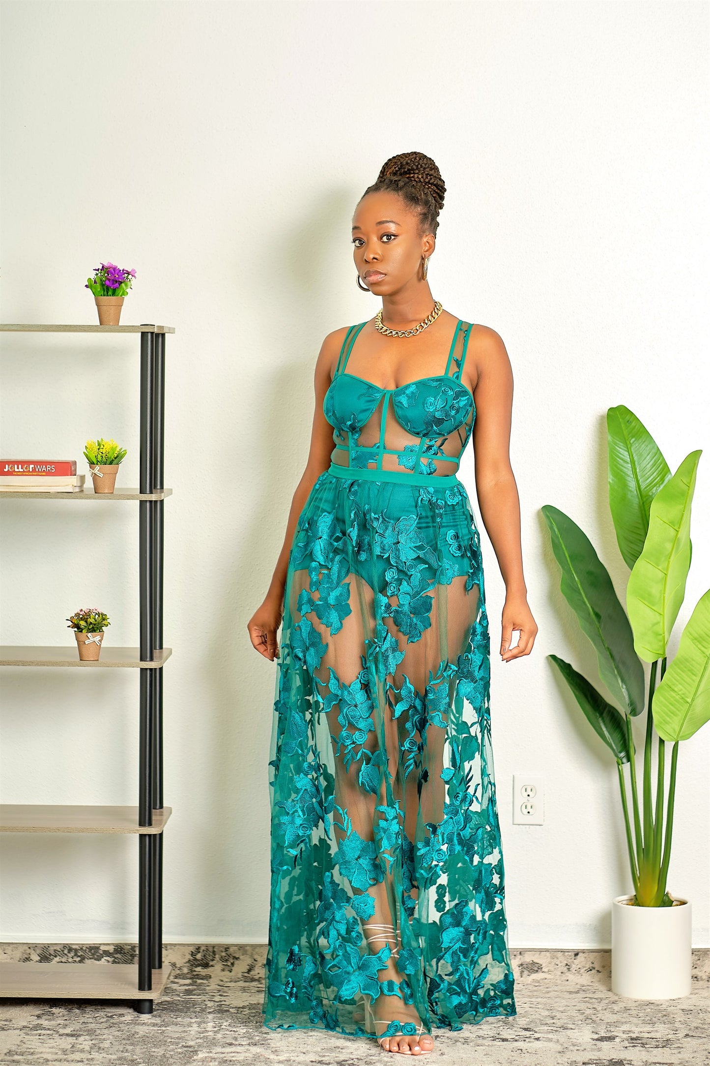 Such A Headturner Floral Lace Maxi Dress - Green