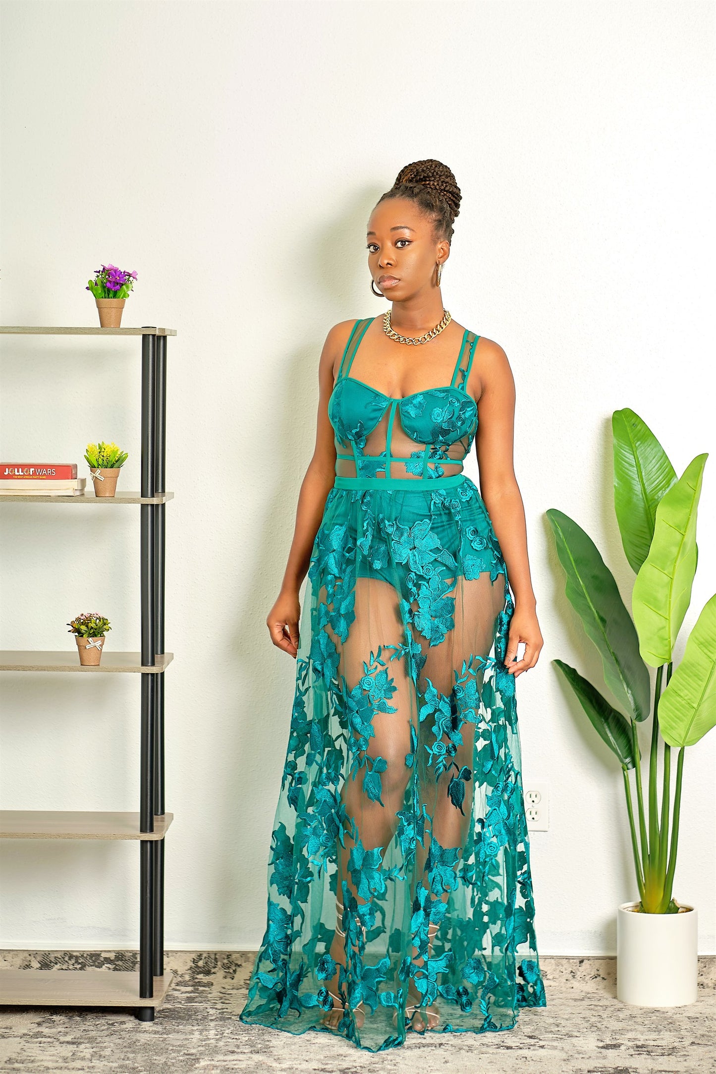 Such A Headturner Floral Lace Maxi Dress - Green