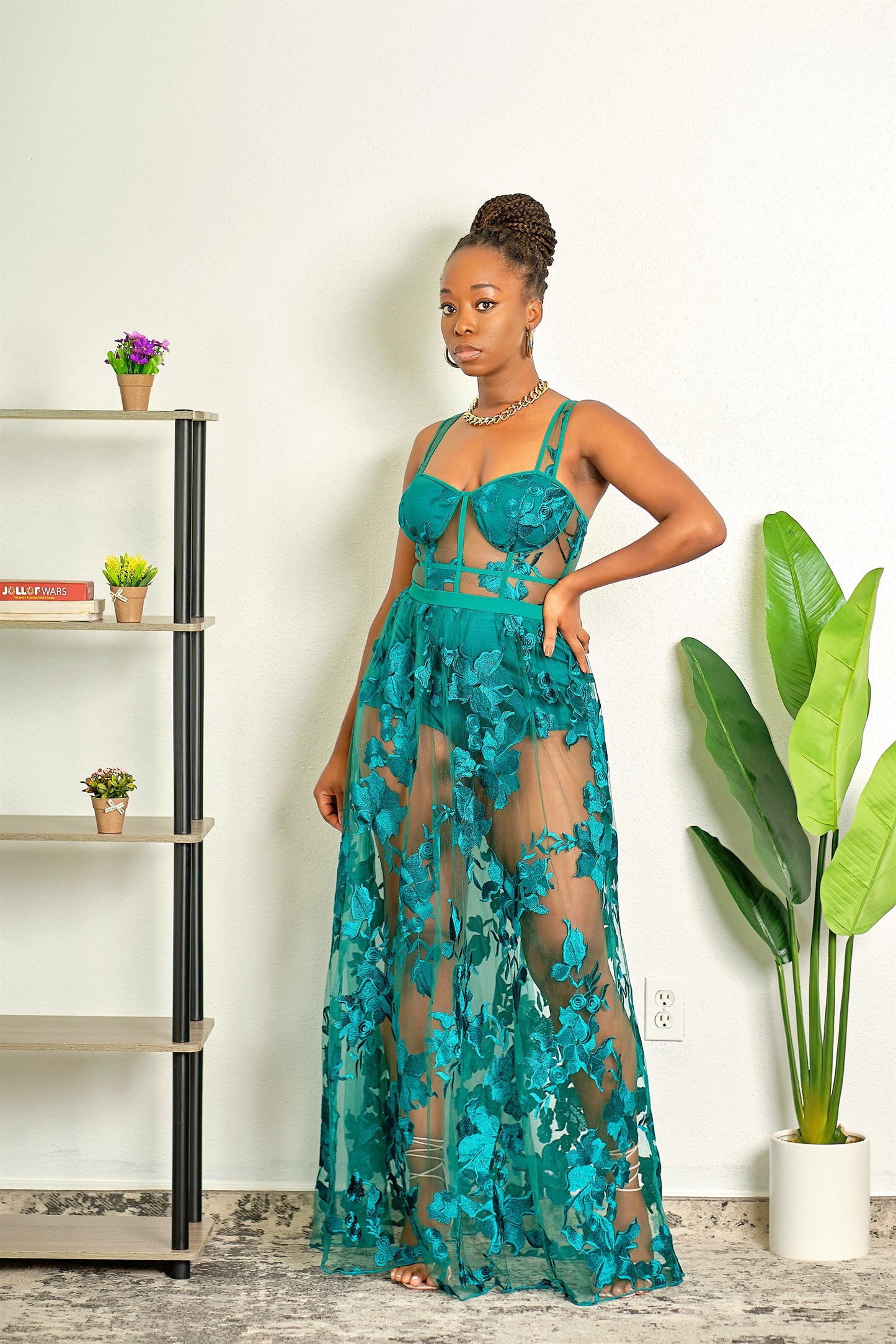 Such A Headturner Floral Lace Maxi Dress - Green
