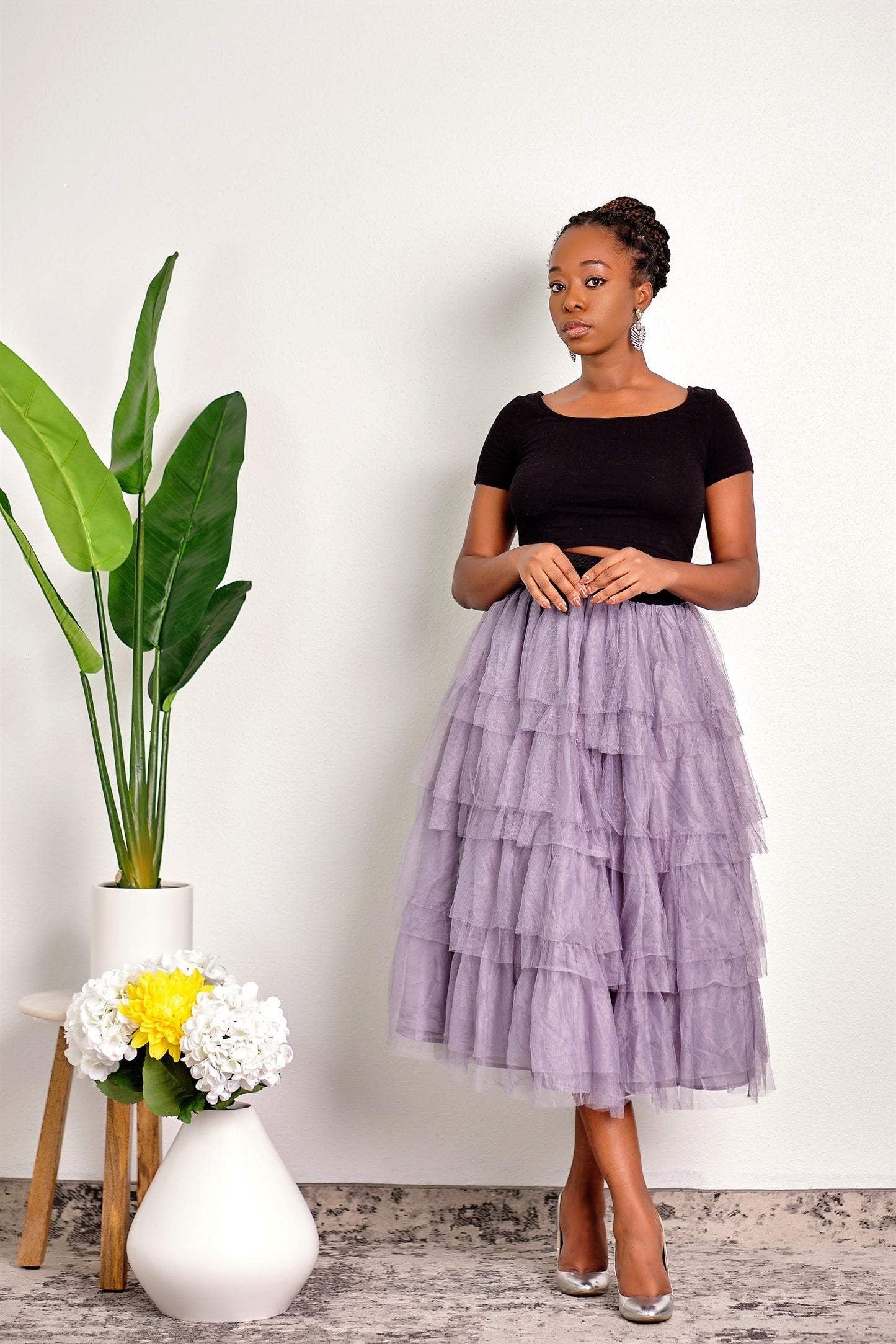 All the Stops Layered Ruffle Tulle Midi Skirt