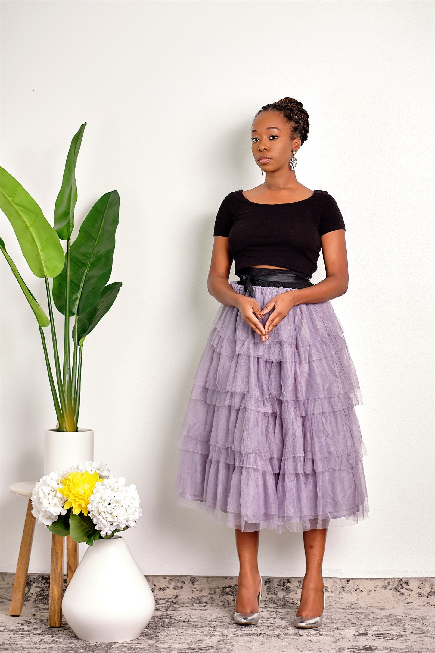 All the Stops Layered Ruffle Tulle Midi Skirt