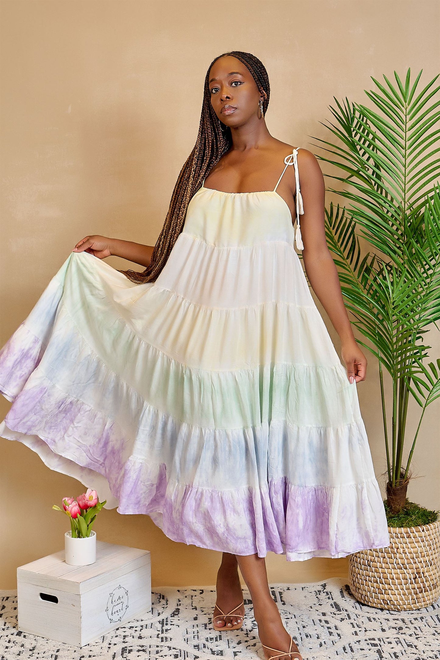 Over the Meadow Multi-Tier Tie-Dye Dress with Tie Straps