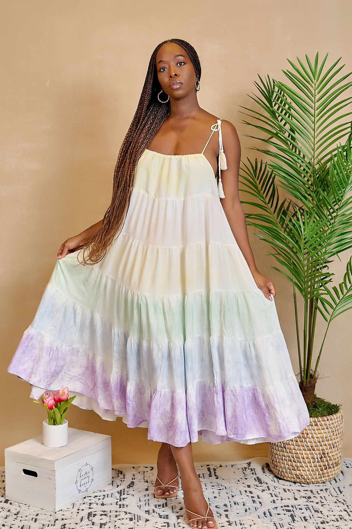Over the Meadow Multi-Tier Tie-Dye Dress with Tie Straps