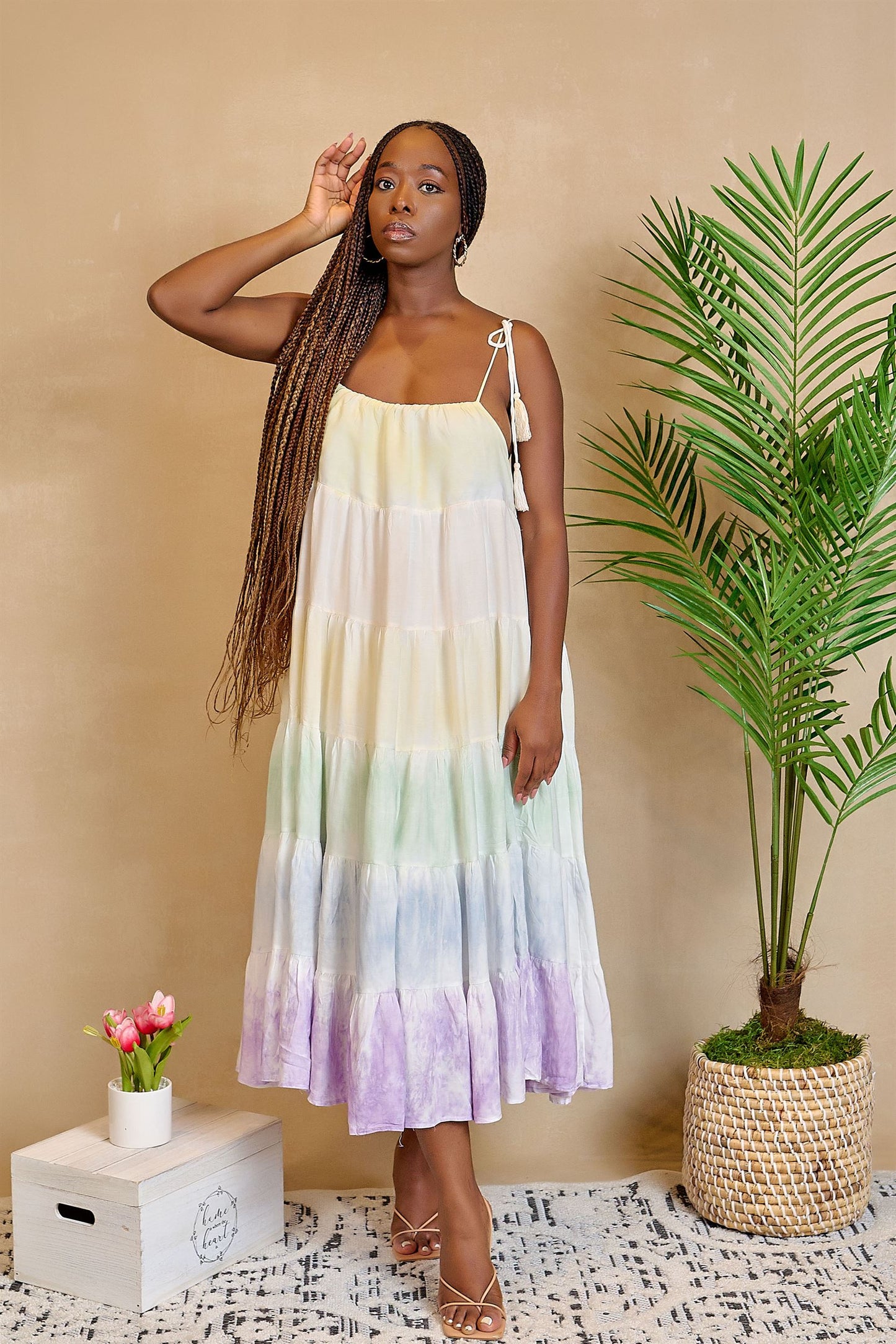 Over the Meadow Multi-Tier Tie-Dye Dress with Tie Straps