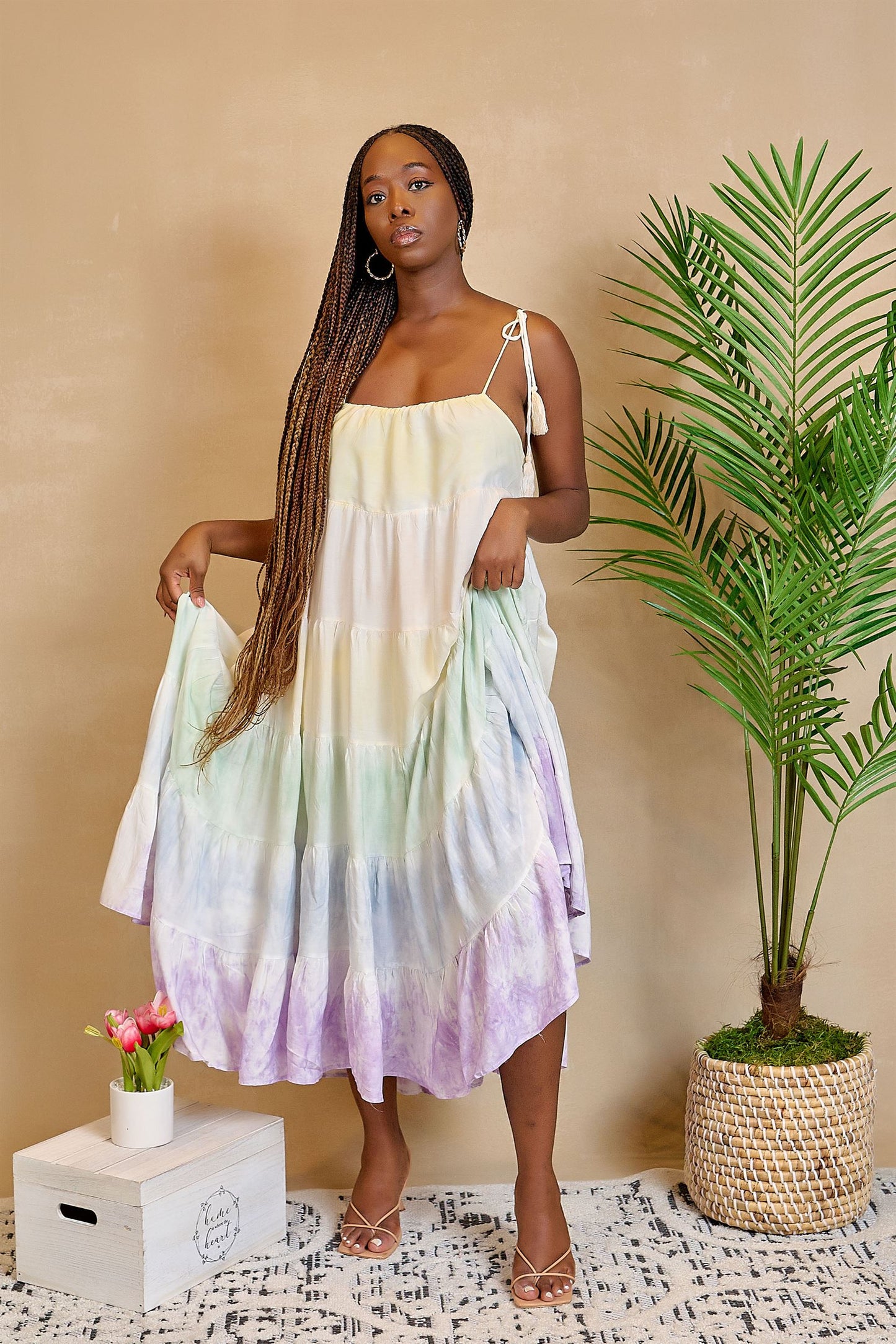 Over the Meadow Multi-Tier Tie-Dye Dress with Tie Straps