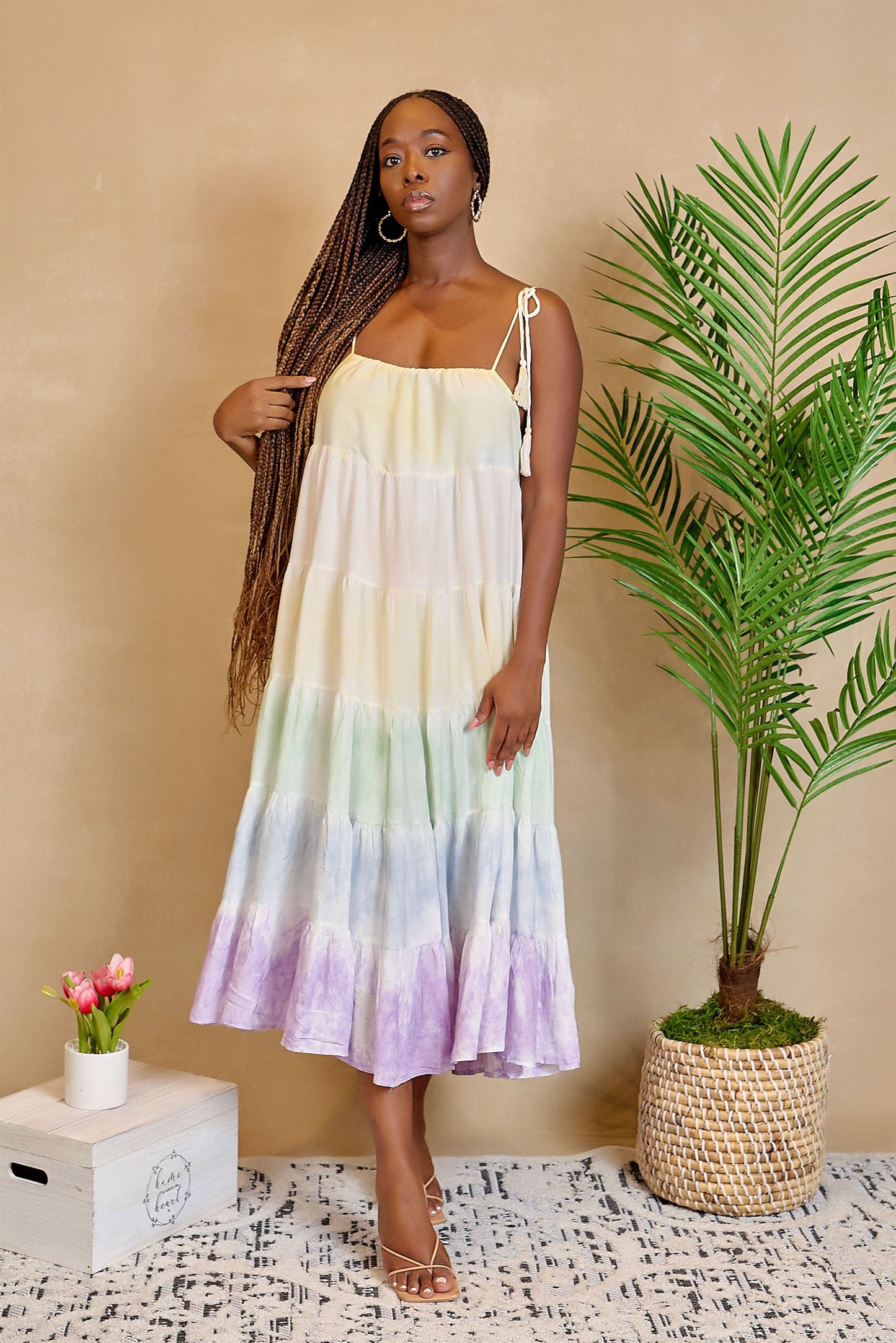 Over the Meadow Multi-Tier Tie-Dye Dress with Tie Straps