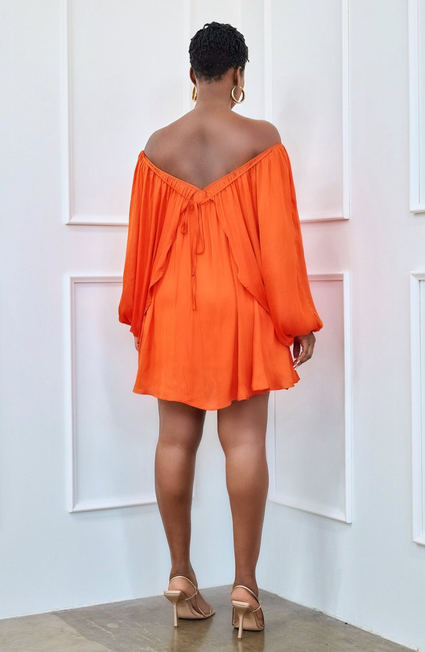 Feeling like a Goddess  Flowy Off-Shoulder Dress - Orange