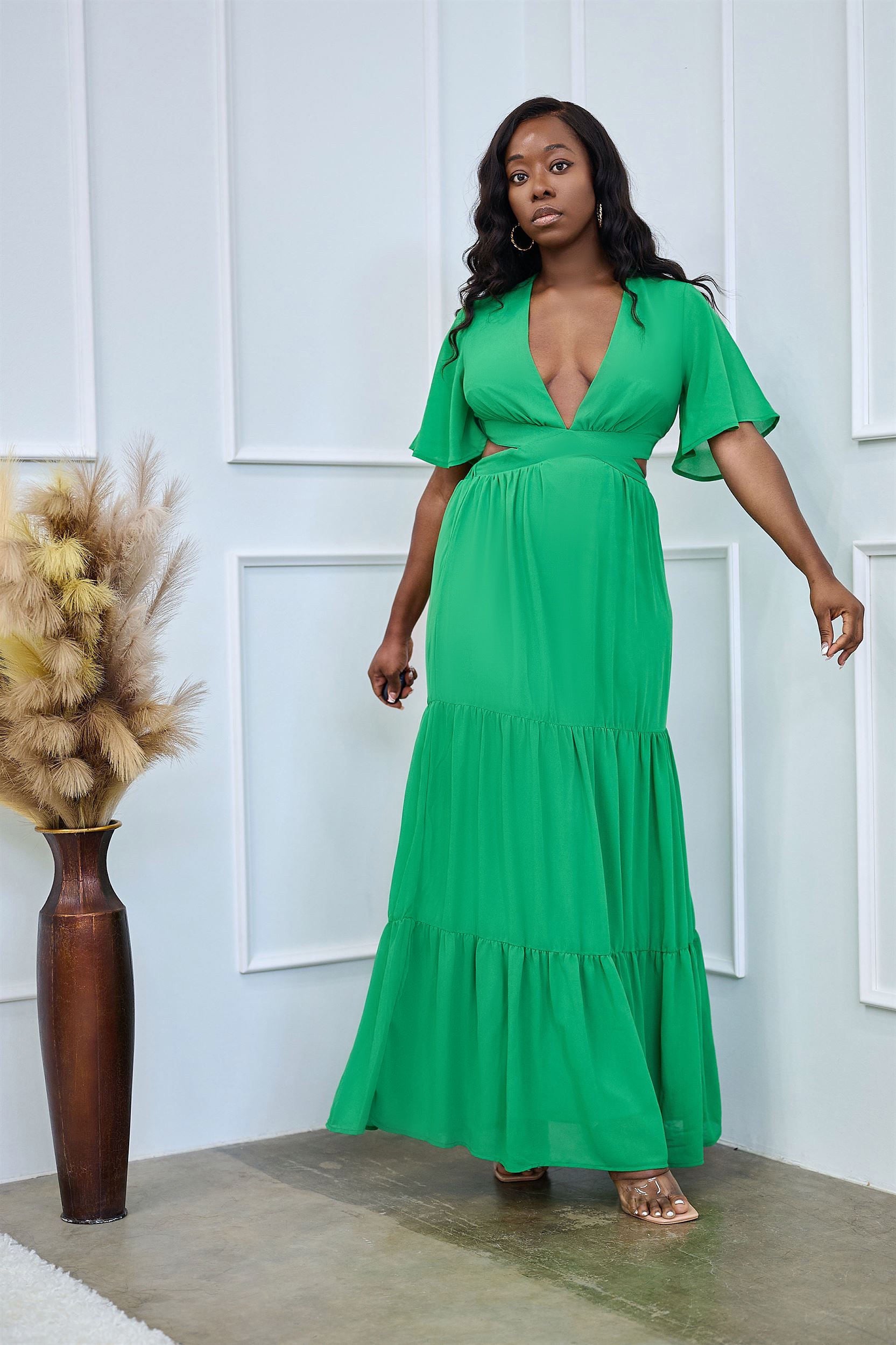 Flutter sleeve maxi dress plus size hotsell