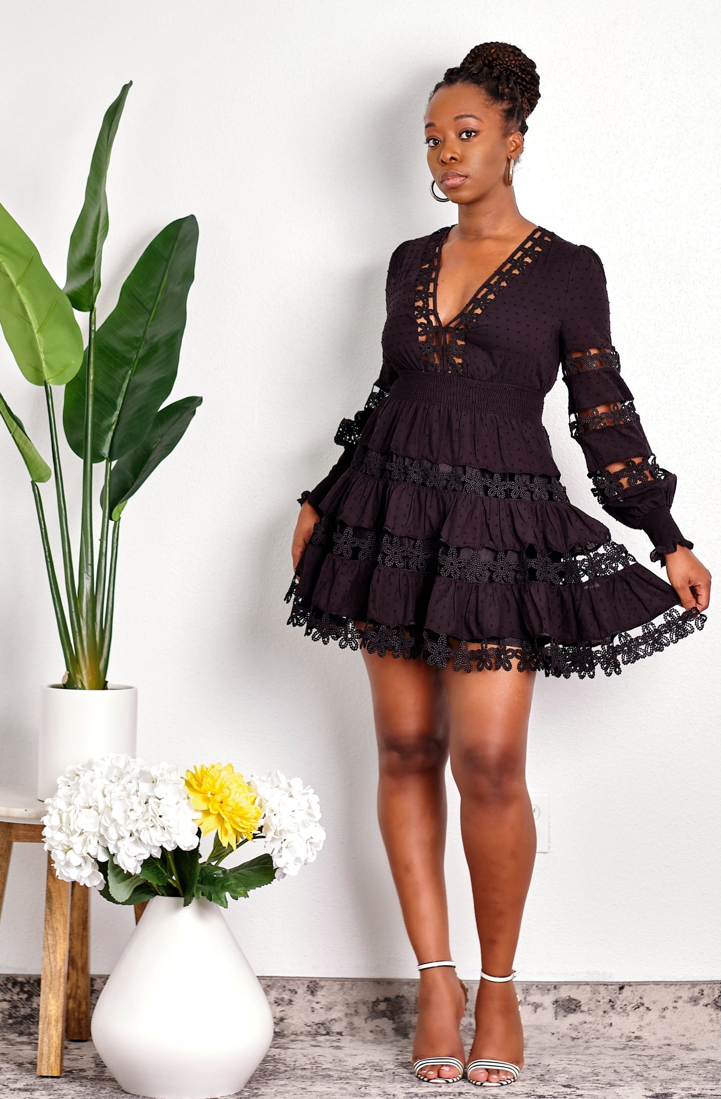 I'm Really Hot Fit and Flare Dress with Floral Embroidery Accents