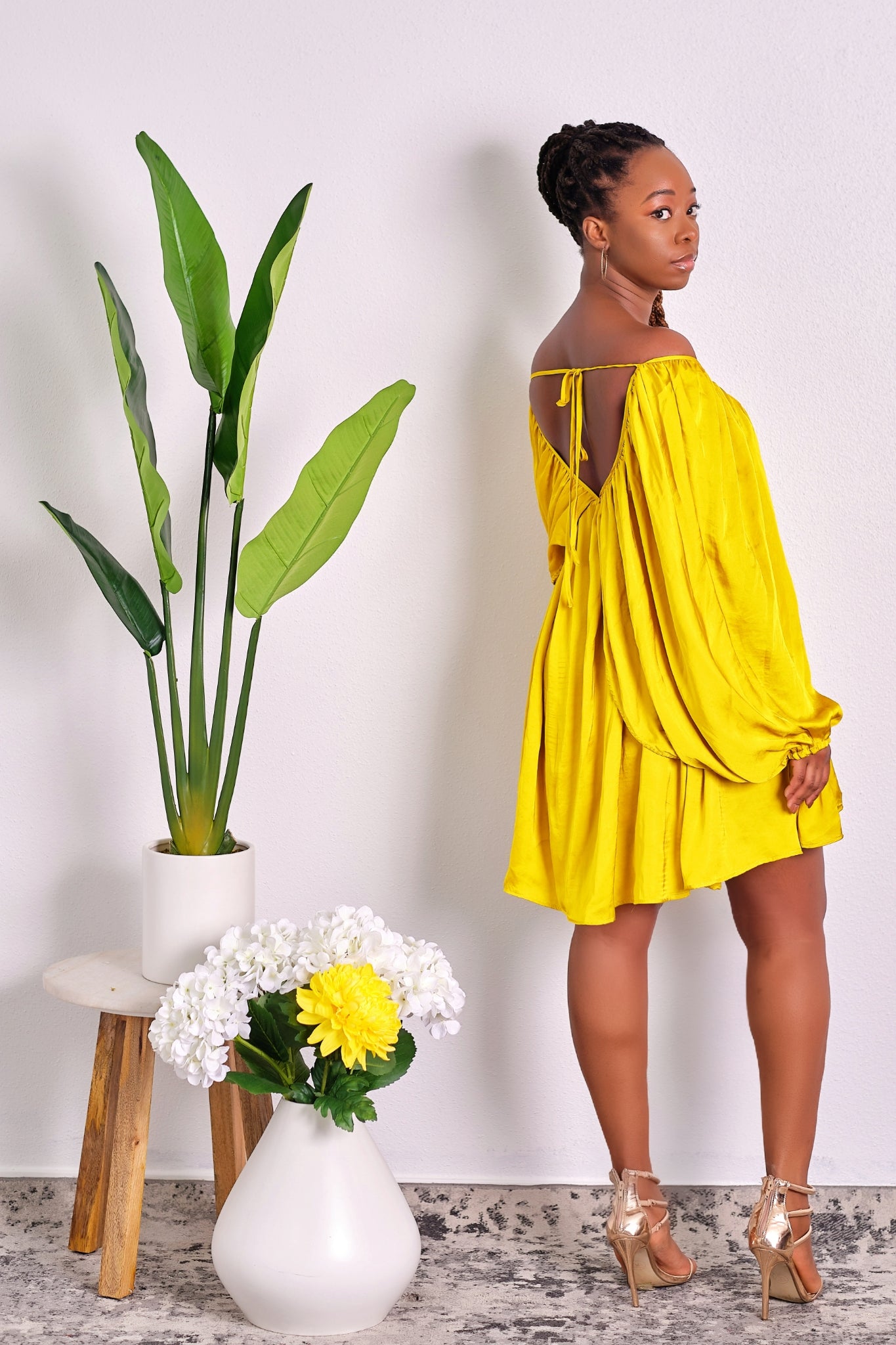 Mustard flowy outlet dress