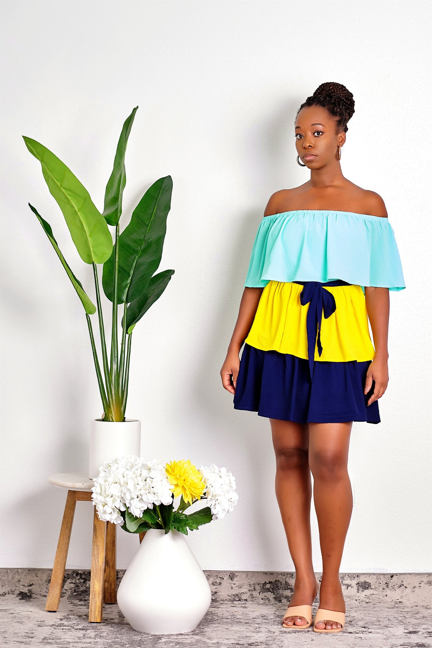 Shine Bright Tiered Color-Block Ruffle Mini Dress