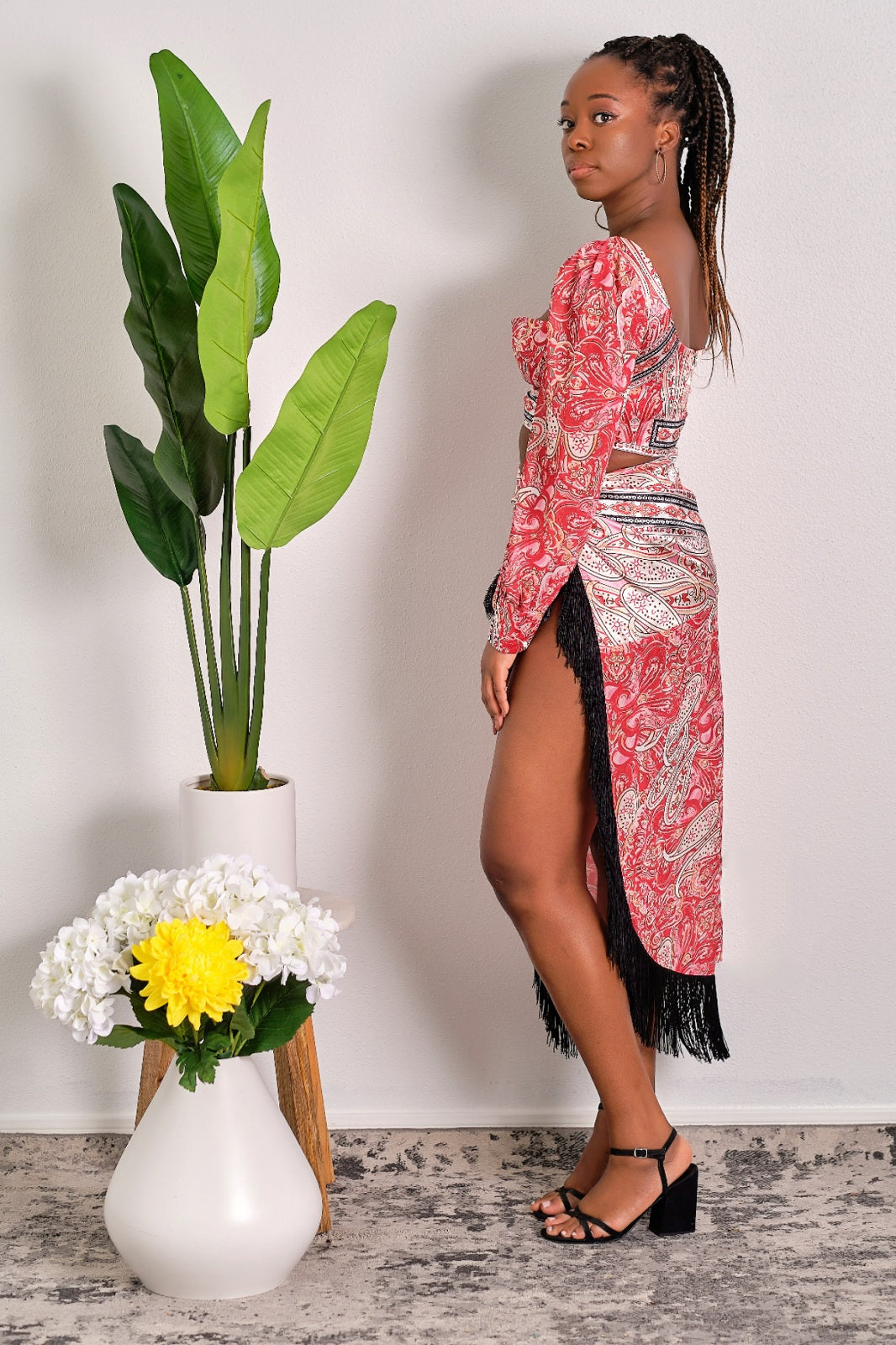 Only Yours Paisley Print Crop Top and Fringe Skirt Set