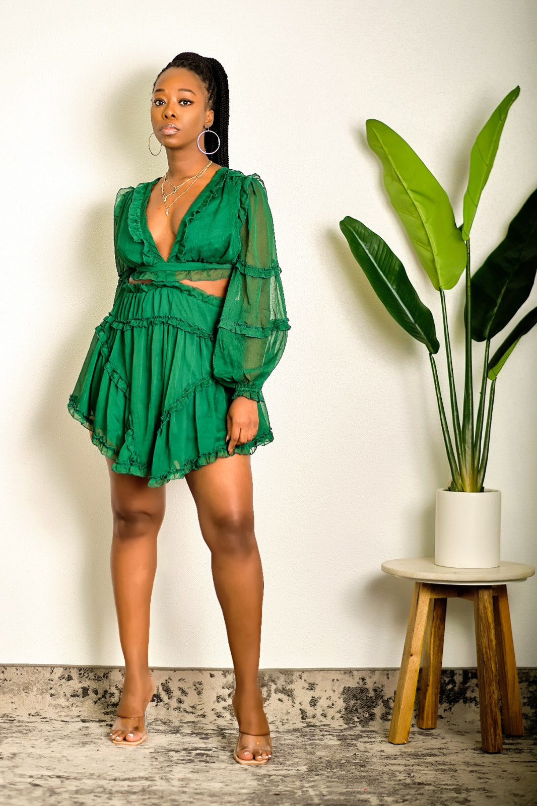 Turning All the Heads Fit and Flare Mini Dress with Criss-Cross Back Straps - Green