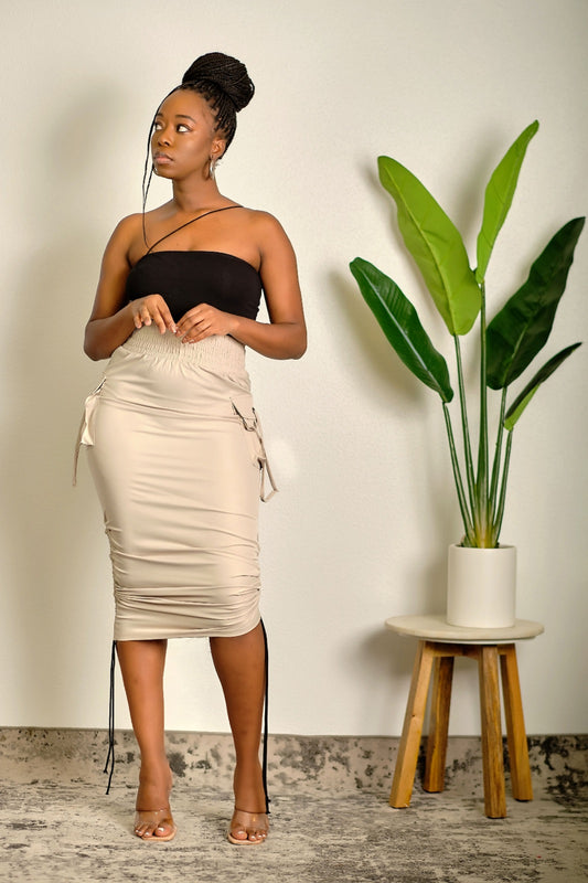 Just Being Me Maxi Skirt with Gathering String - Taupe