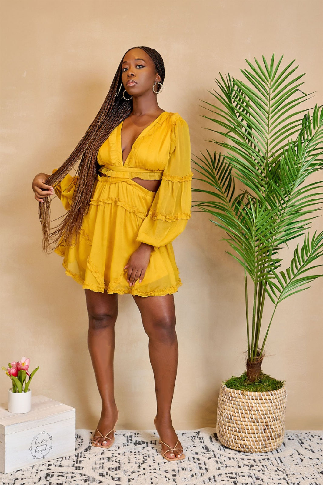 Turning All the Heads Fit and Flare Mini Dress with Criss-Cross Back Straps - Yellow