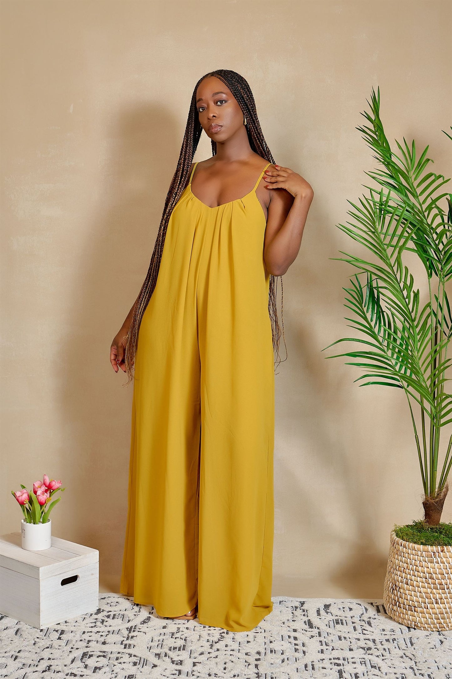 Sign Me Up Mustard Yellow Wide Leg Jumpsuit with Adjustable Straps and Pockets