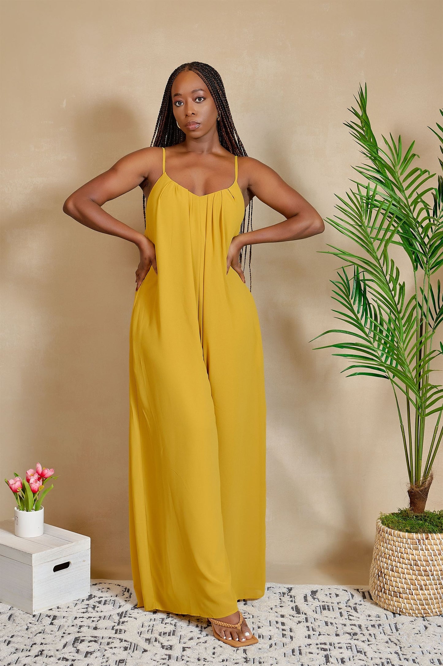 Sign Me Up Mustard Yellow Wide Leg Jumpsuit with Adjustable Straps and Pockets