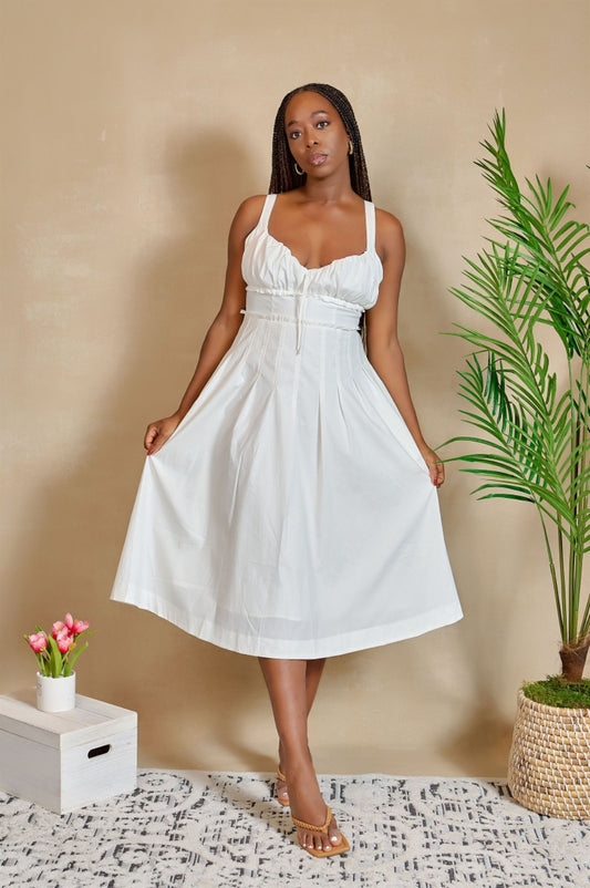 Say It Ain't So Sleeveless Fit and Flare White Midi Dress