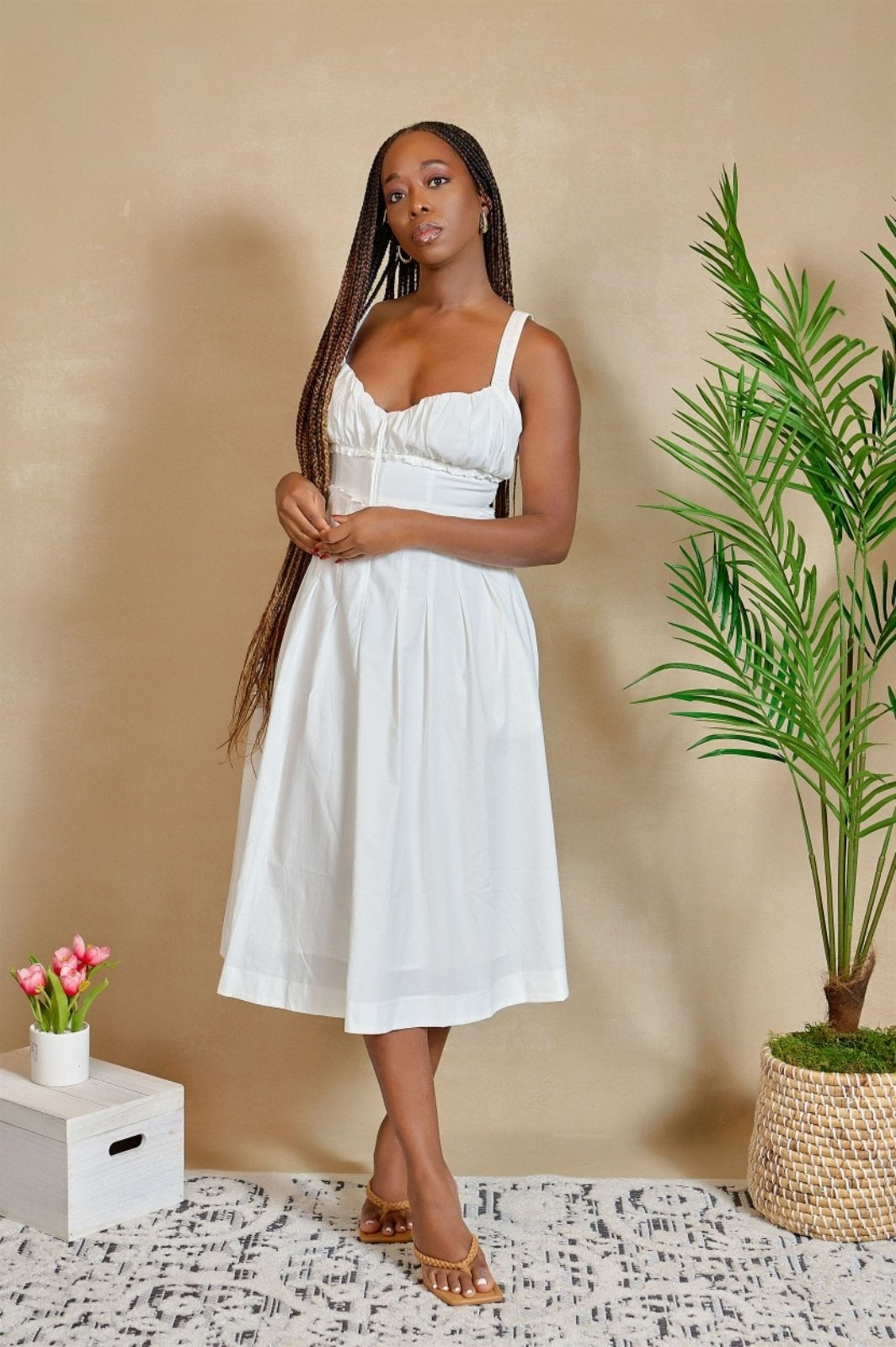 Say It Ain't So Sleeveless Fit and Flare White Midi Dress