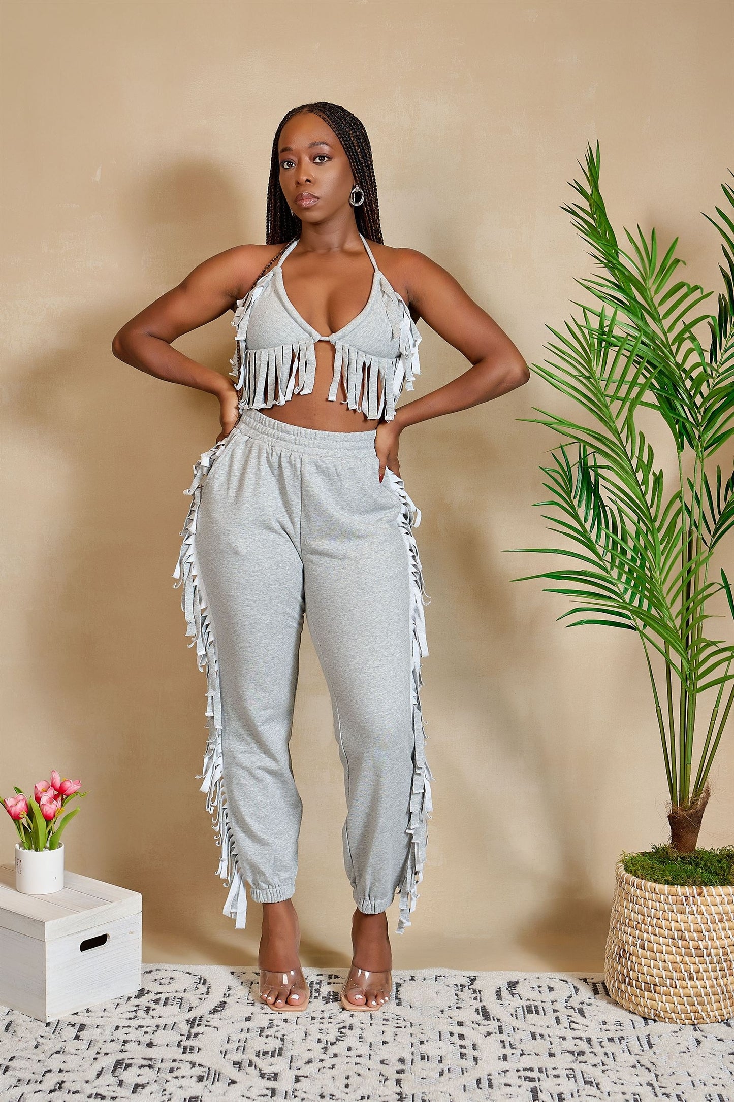 Just Get on With It Heather Grey Fringe Set
