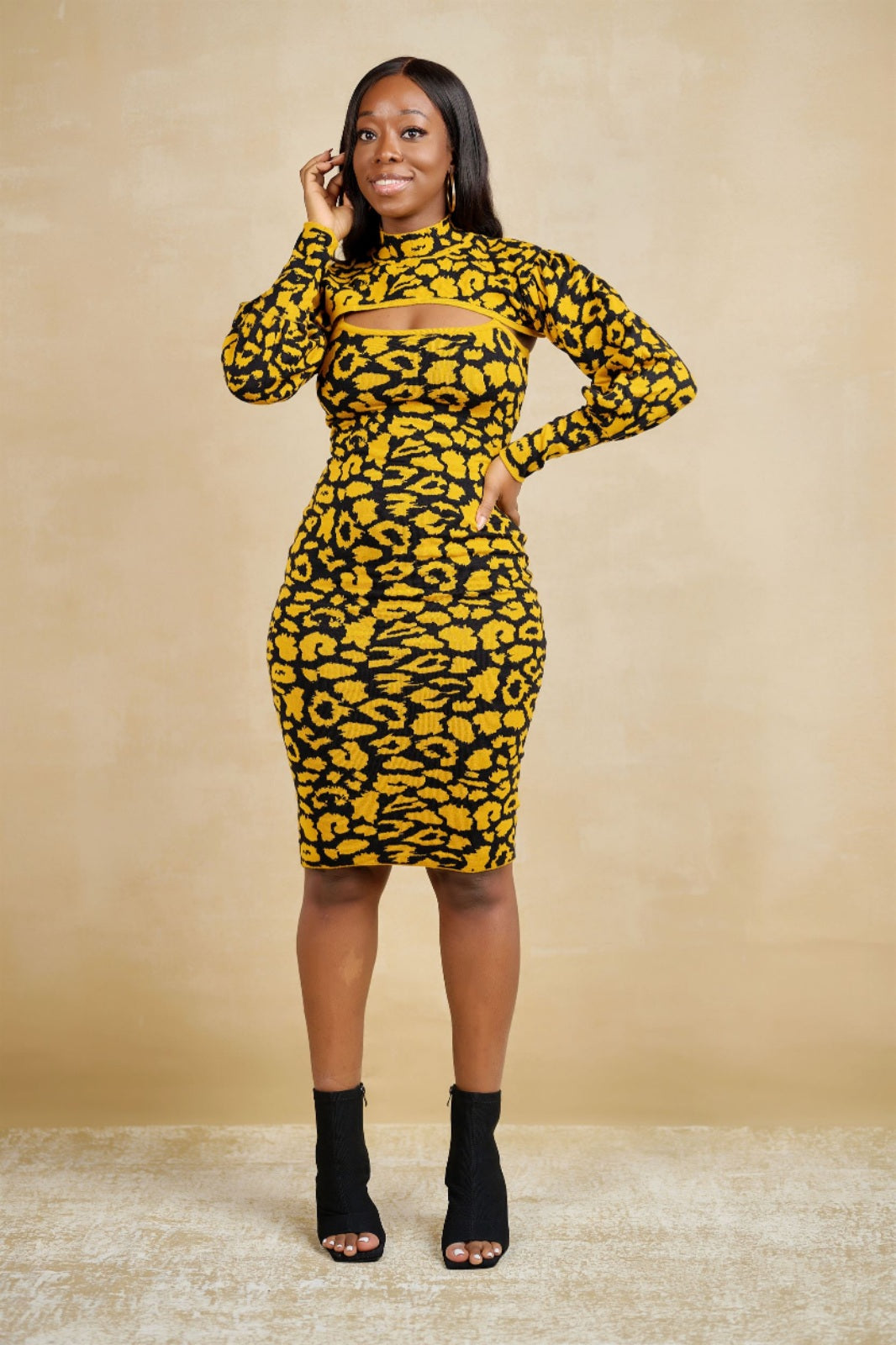 Kaima Leopard Print Midi Dress with Matching Bolero