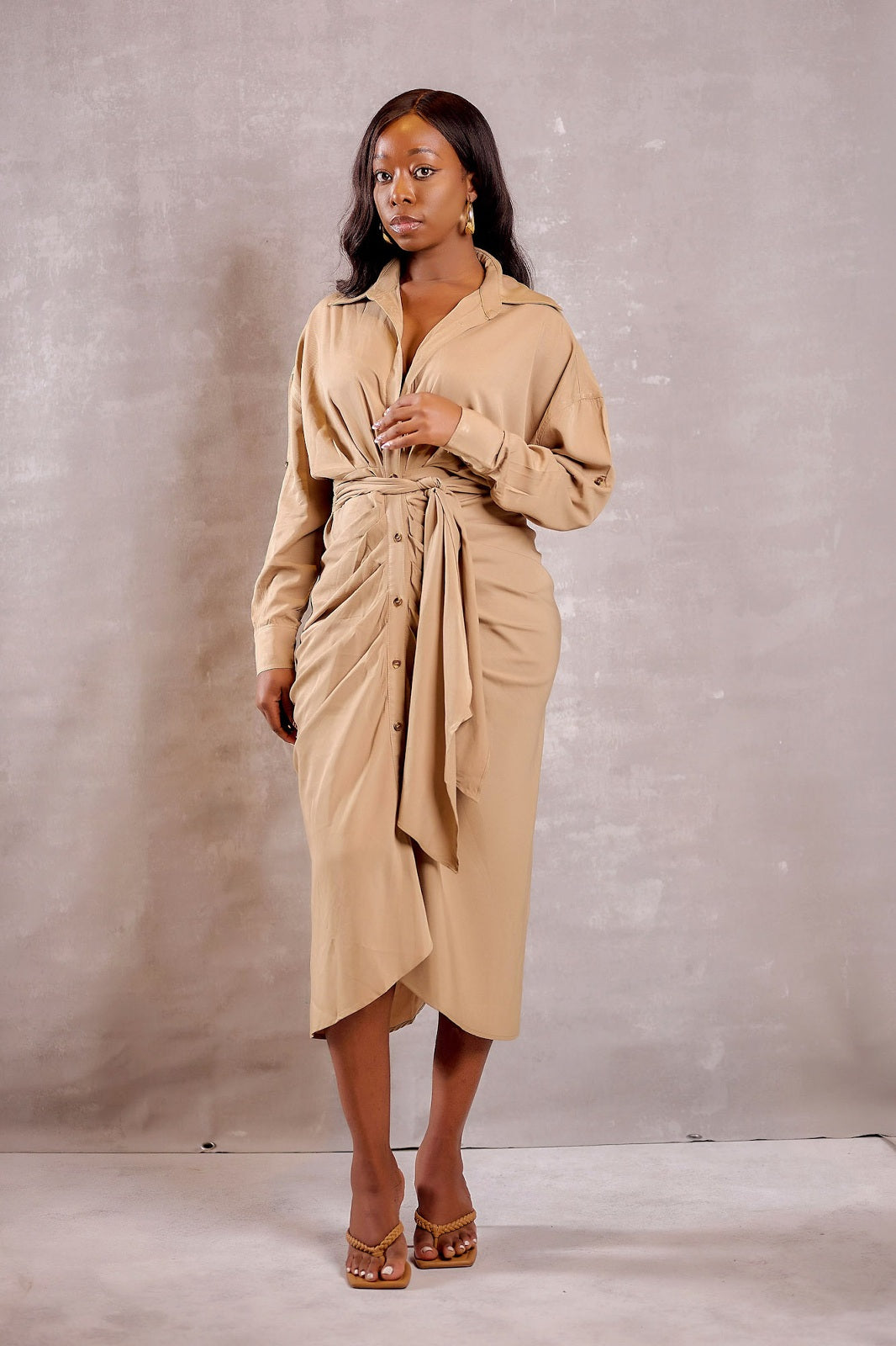 Taupe long 2025 sleeve dress