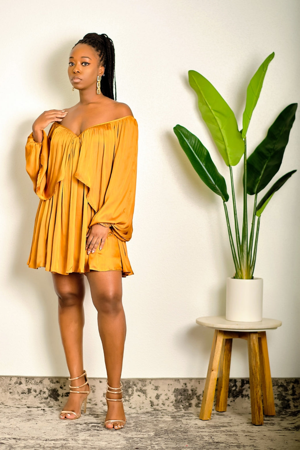 Off the hotsell shoulder mustard dress