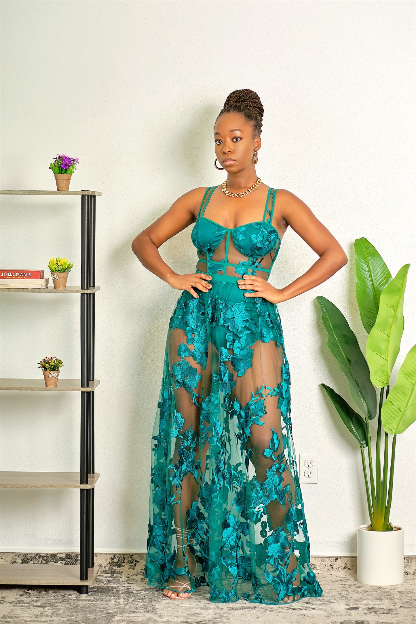 Such A Headturner Floral Lace Maxi Dress - Green