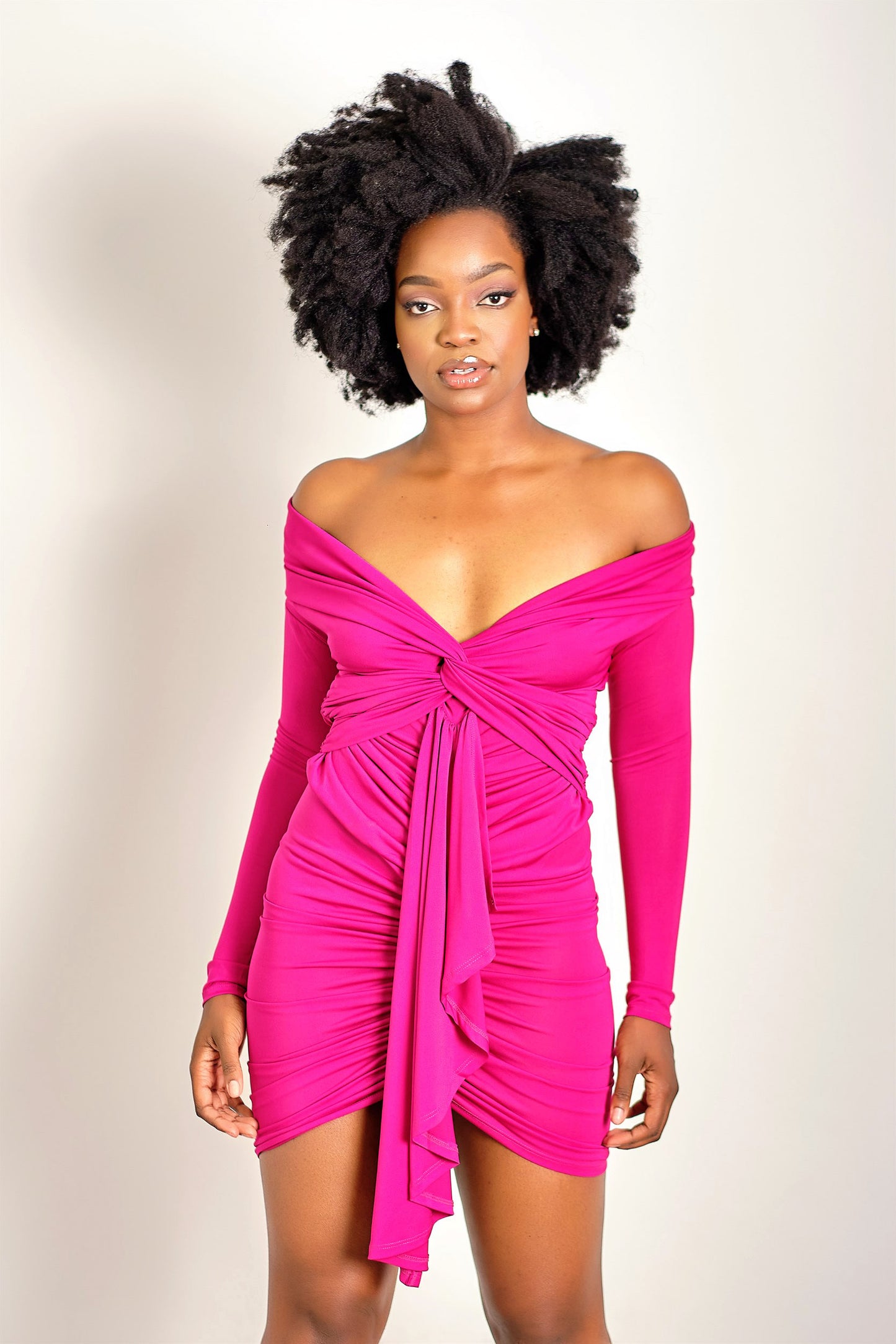 You're Super Beautiful Off Shoulder Ruched Dress with Twist Front