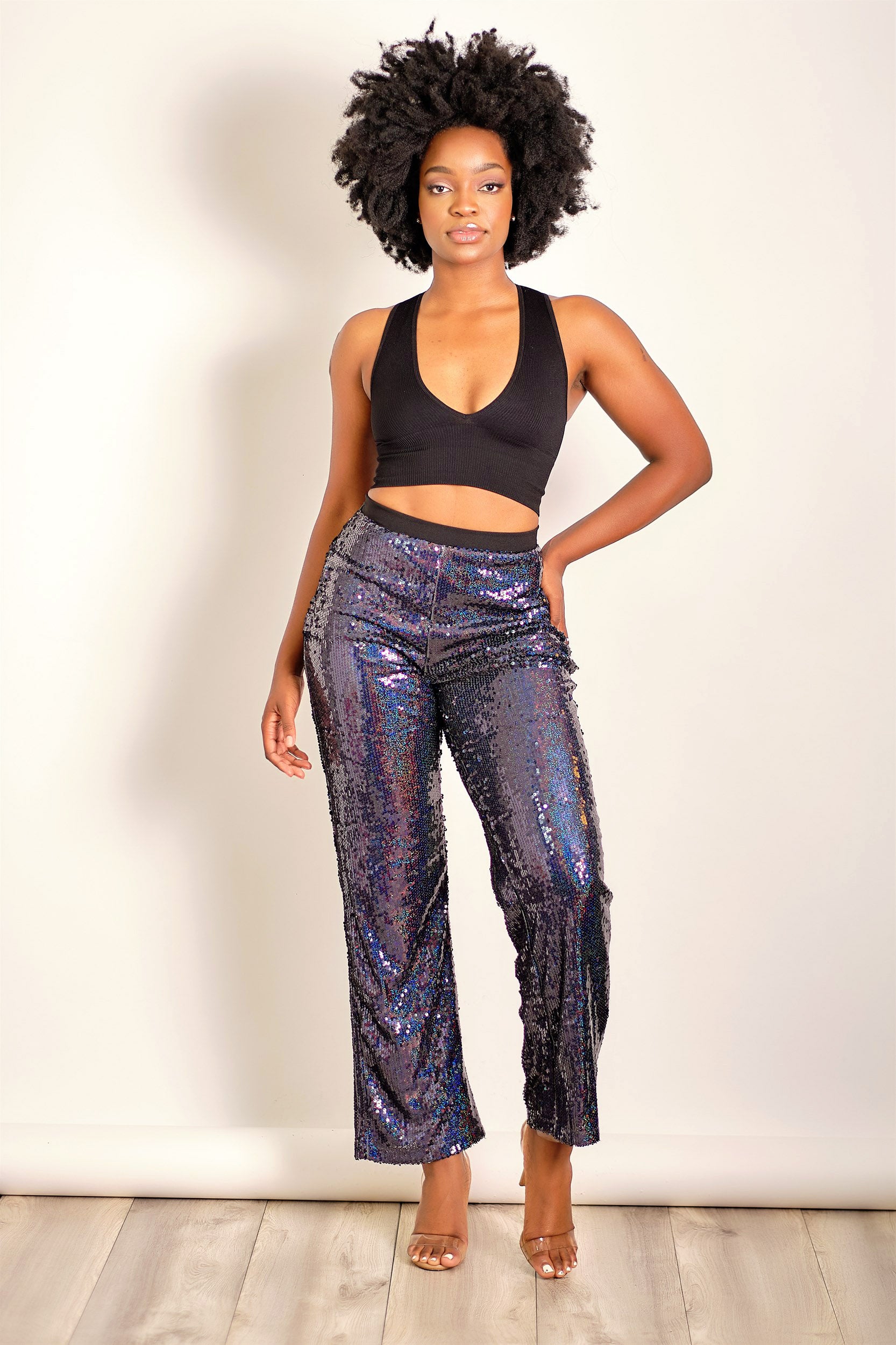 Black wide shop leg sequin pants