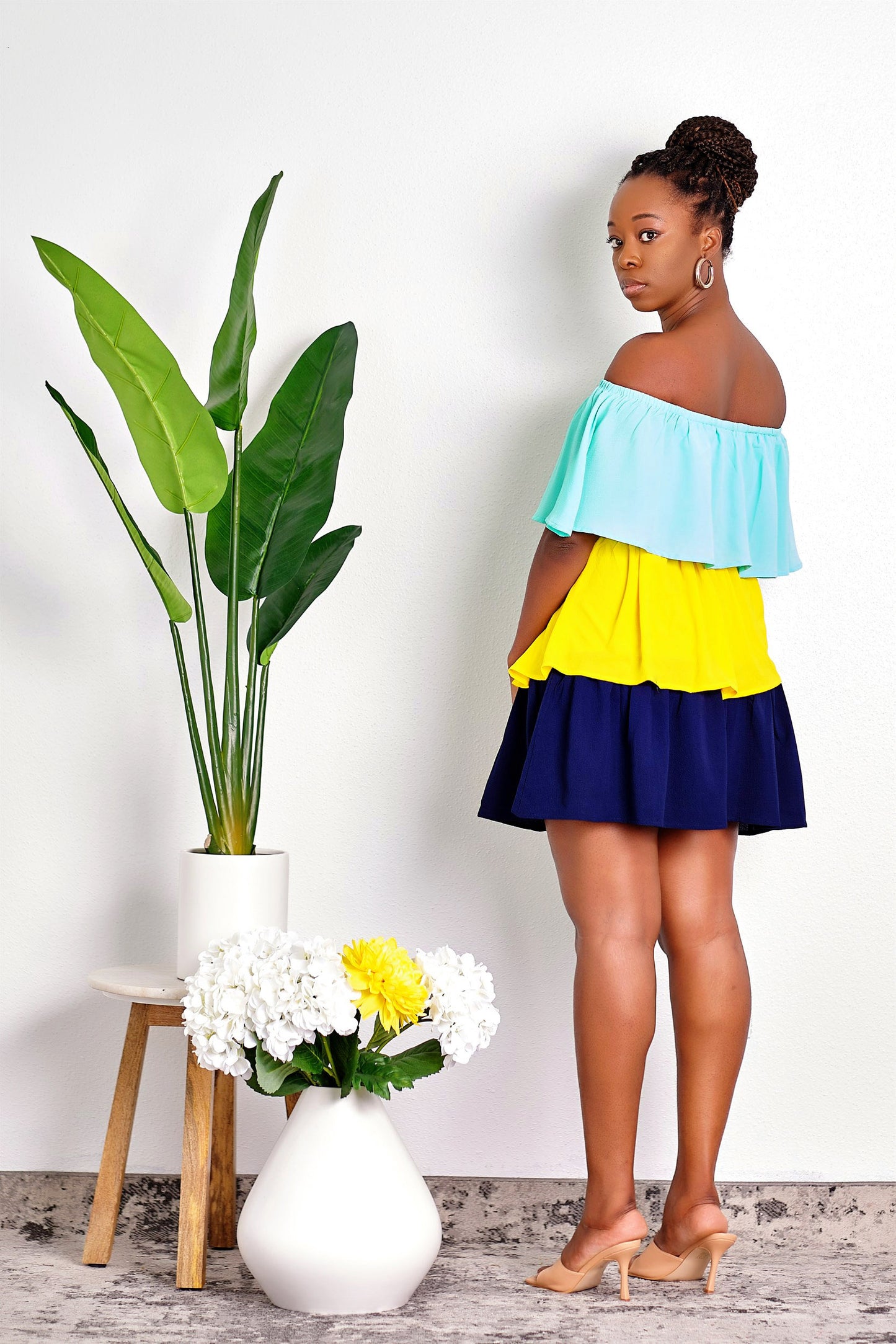 Shine Bright Tiered Color-Block Ruffle Mini Dress