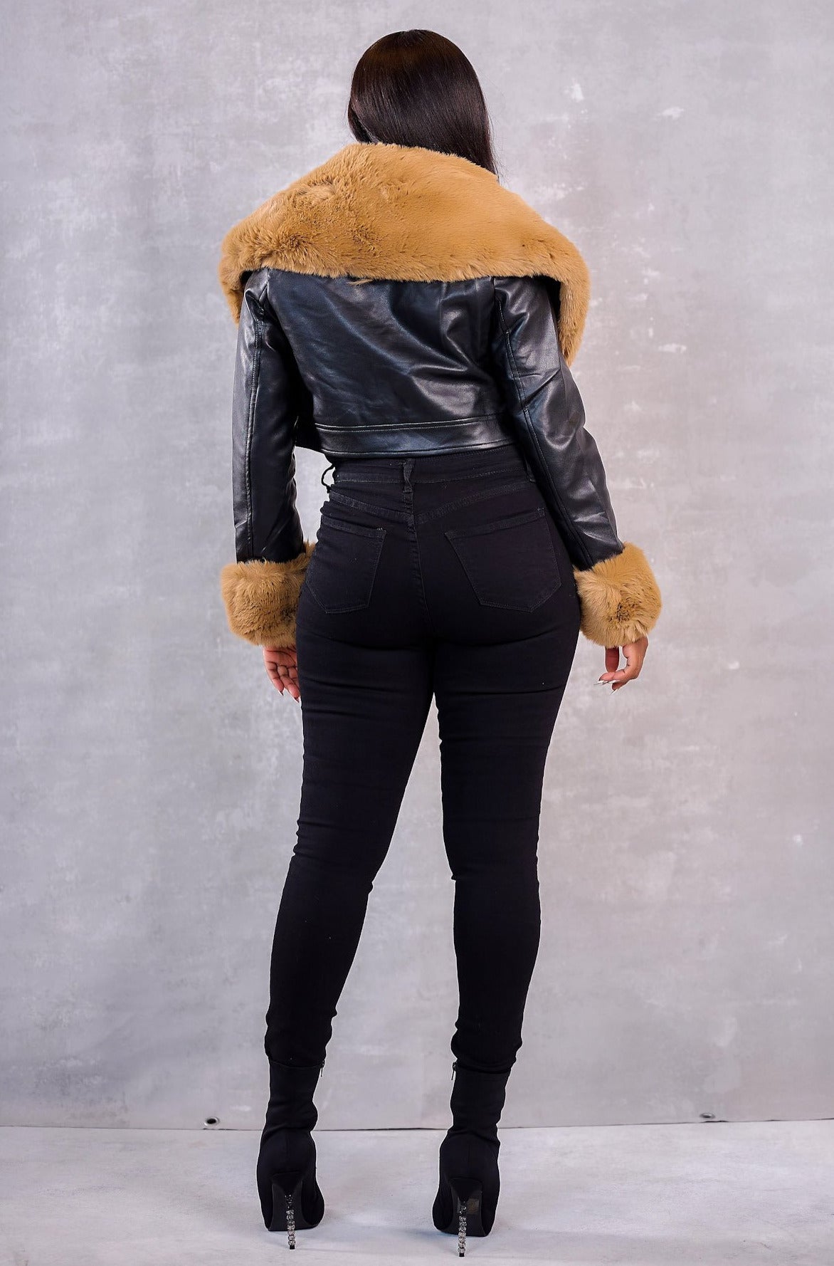Sopi Fur Leather Cropped Jacket