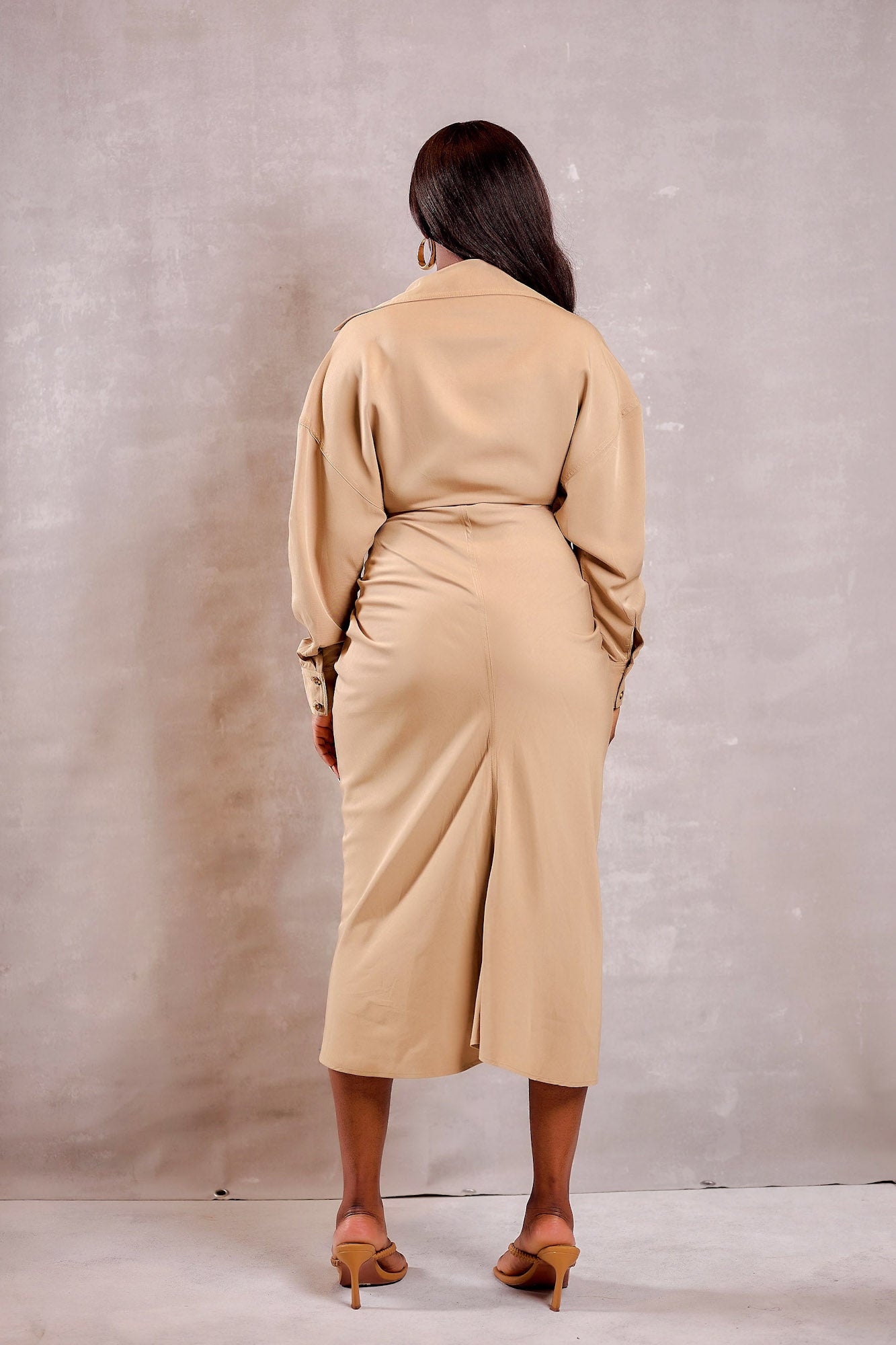 Feranmi Long Sleeve Collared Midi Dress - Taupe