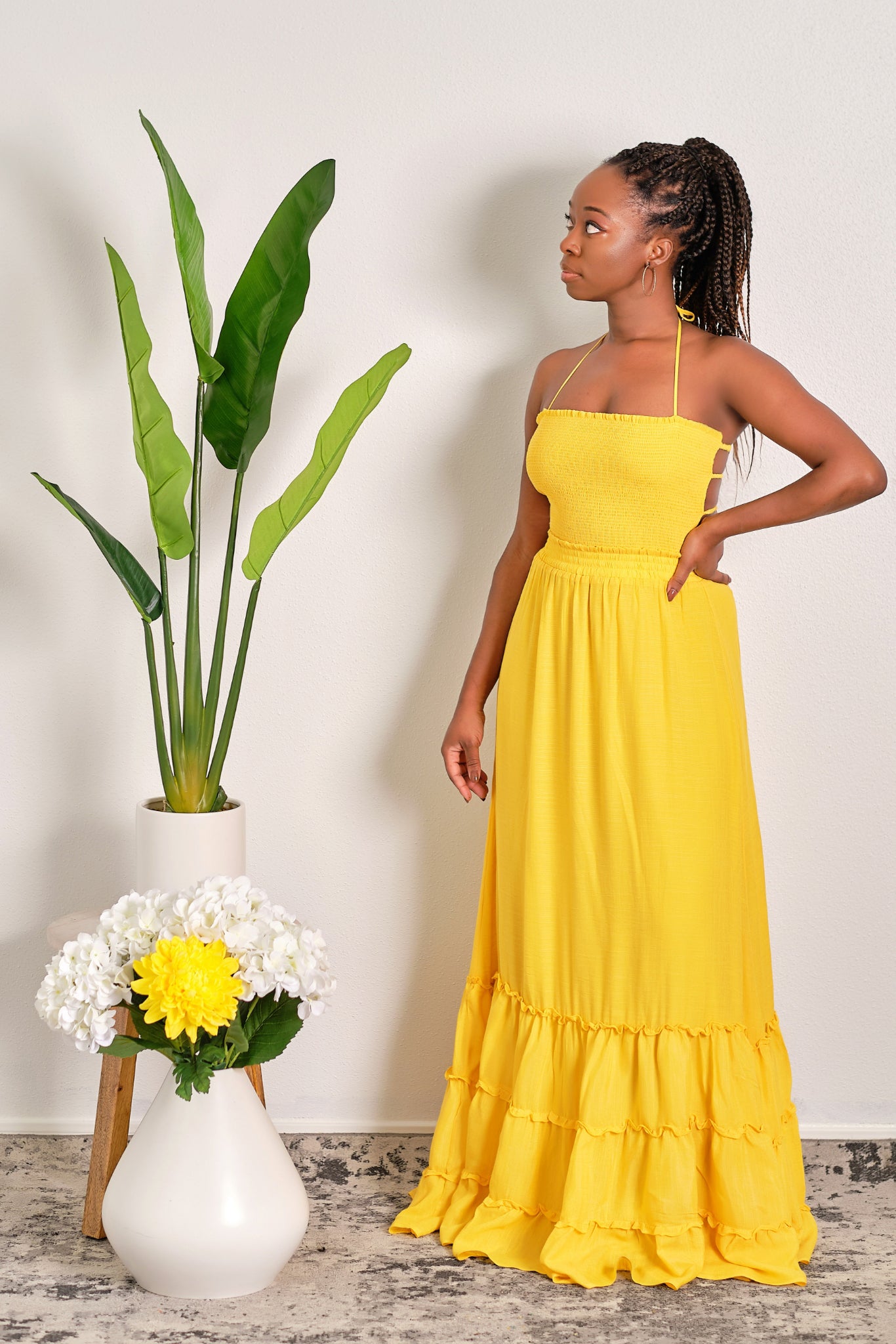 Feeling Like Sunshine Halter Backless Maxi Dress Be Maraki