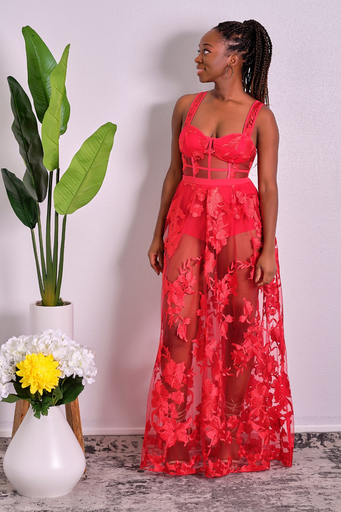 Such A Headturner Floral Lace Maxi Dress - Red