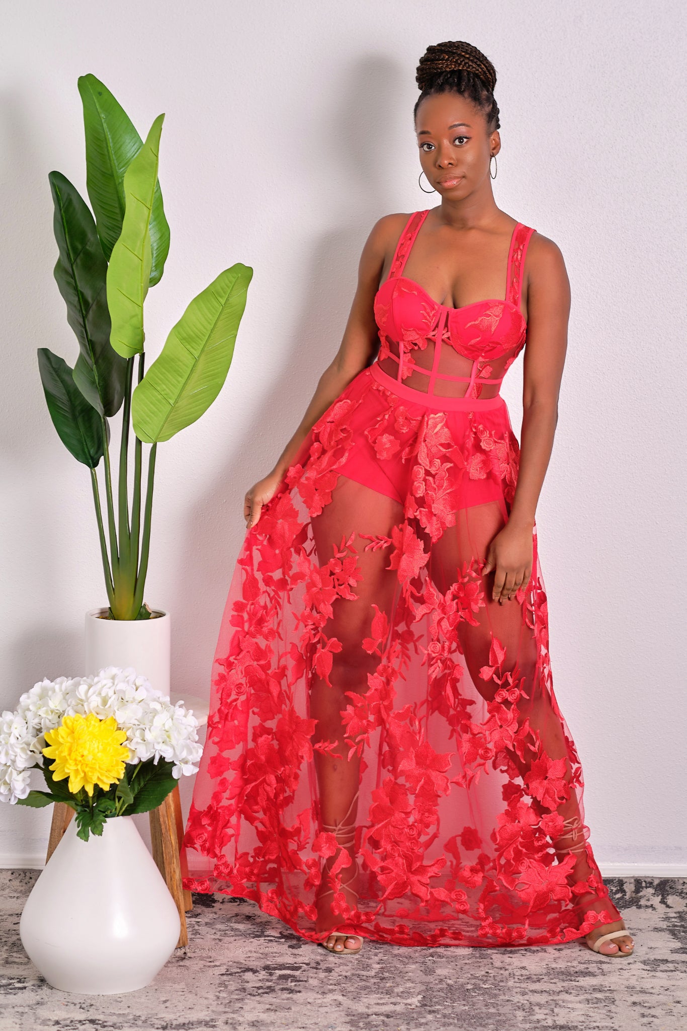 Such A Headturner Floral Lace Maxi Dress Red Be Maraki