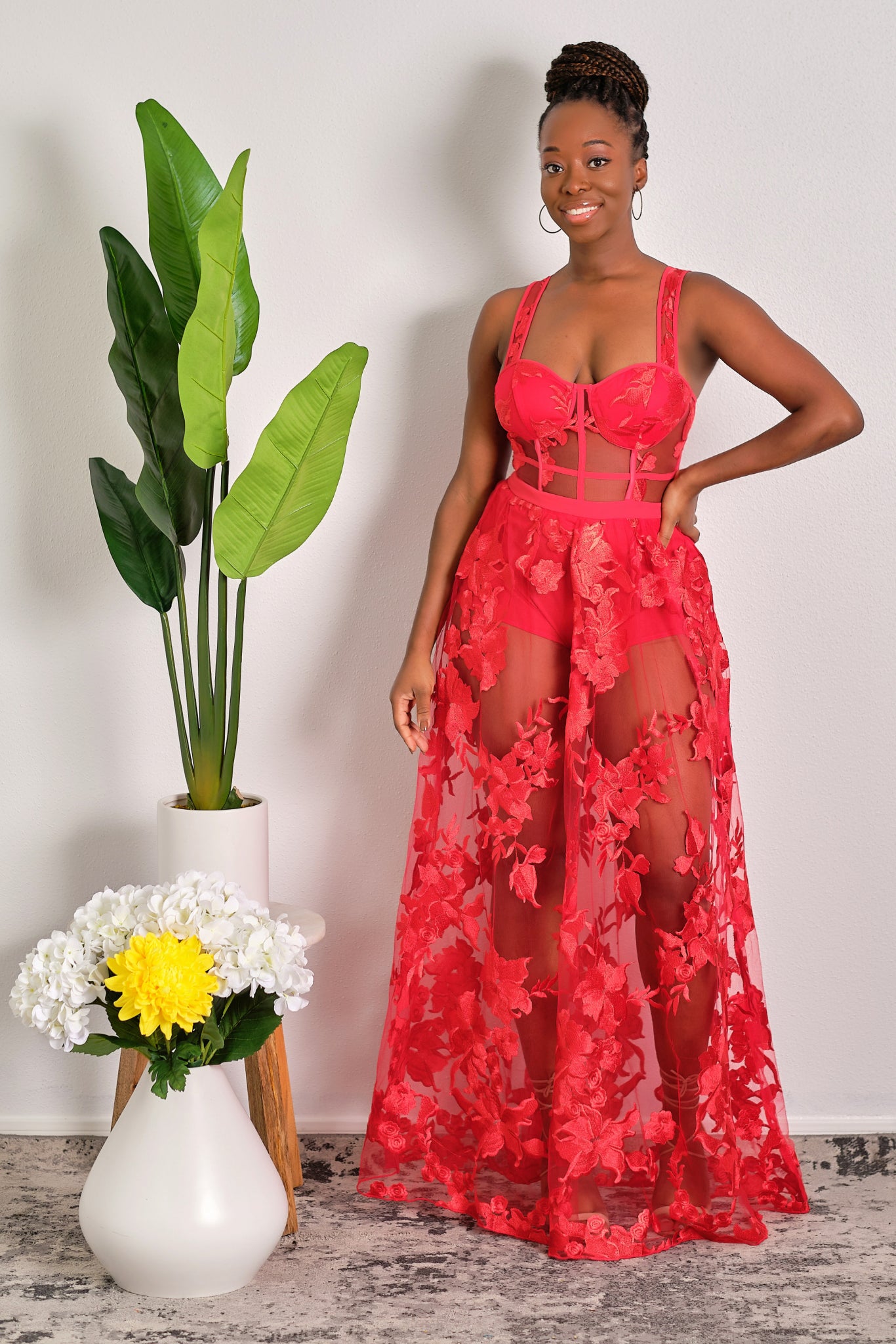 Such A Headturner Floral Lace Maxi Dress - Red