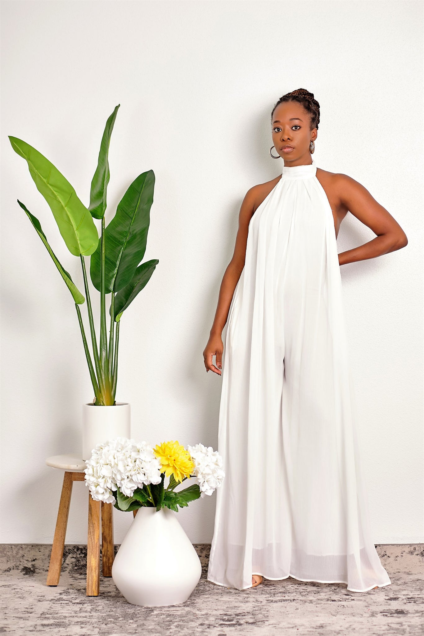 Gotta Have It Backless Halter Wide Leg Jumpsuit White Be Maraki