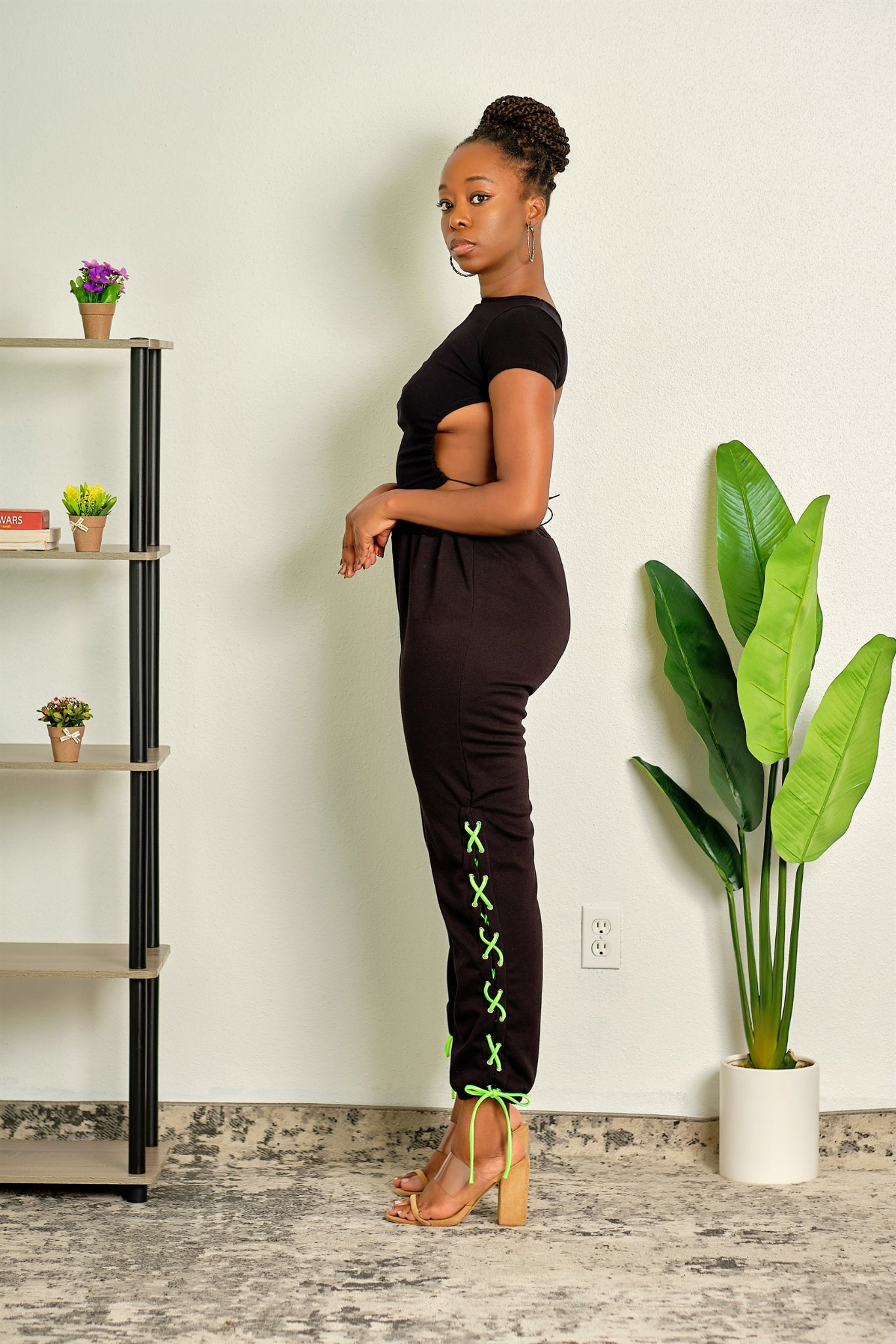 Waiting for You Lace Up High Waisted Sweatpants - Black