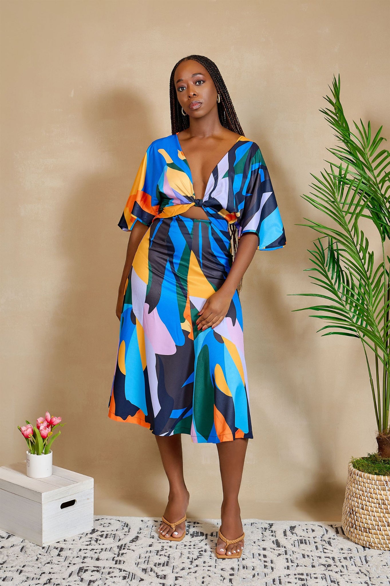 Take a Whirl Abstract Print Midi Dress with Front and Back Cut-outs