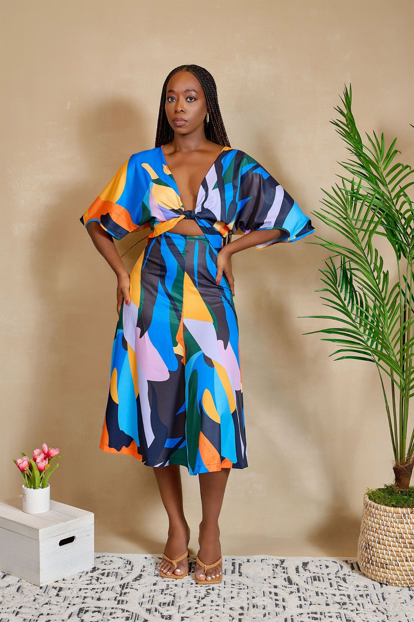 Take a Whirl Abstract Print Midi Dress with Front and Back Cut-outs
