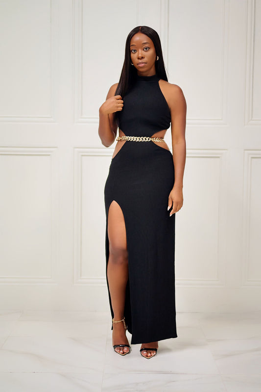 All Eyes on You Black Maxi Dress with Thigh-High Slit