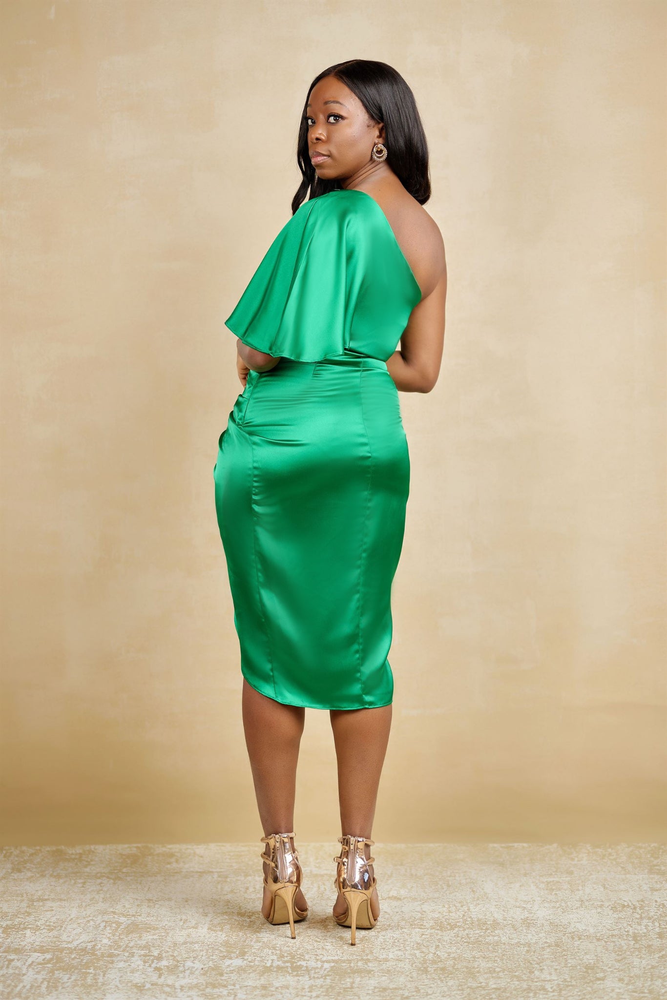 Like a Million One Shoulder Wrap-Style Dress - Green