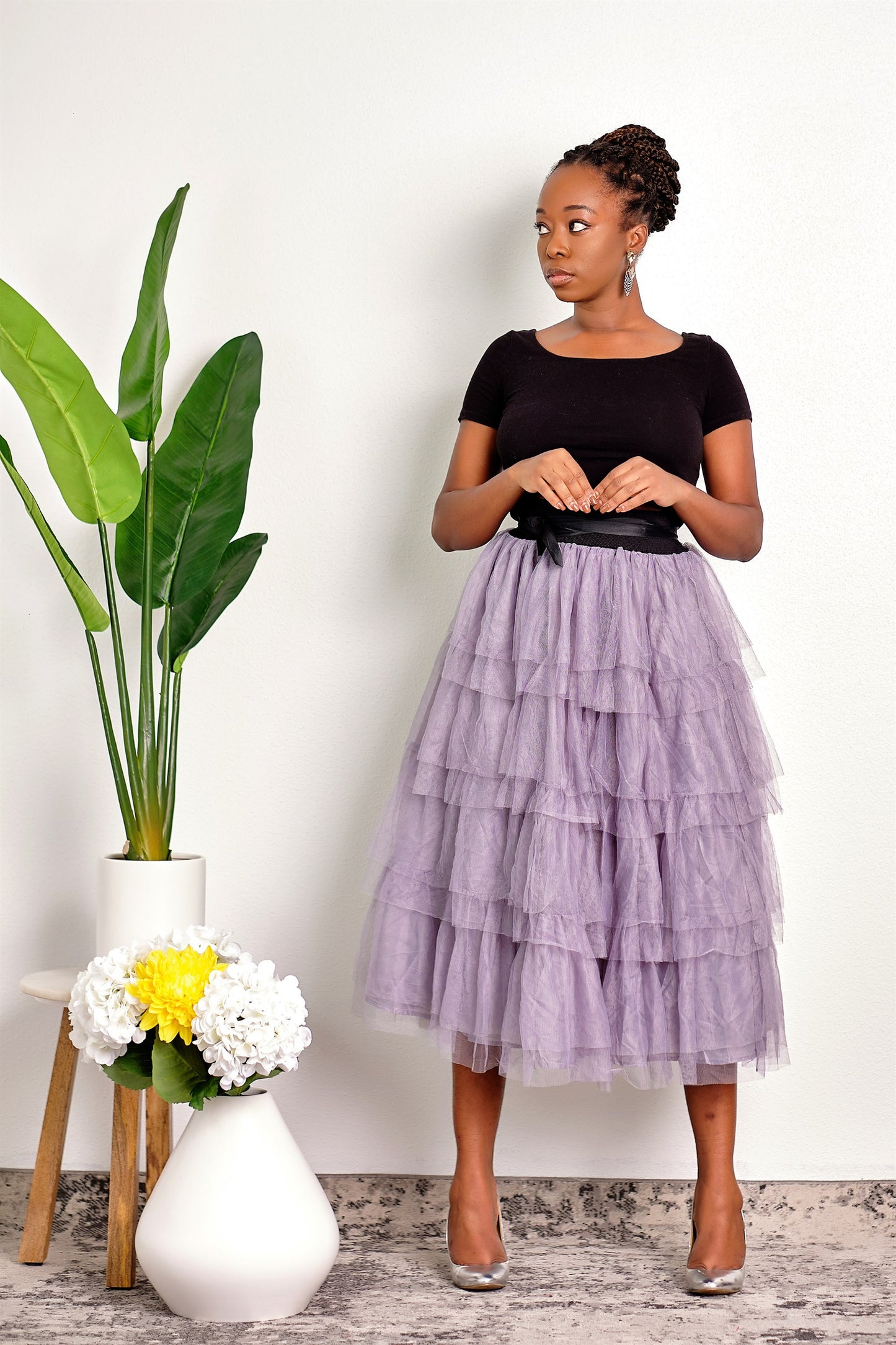 All the Stops Layered Ruffle Tulle Midi Skirt