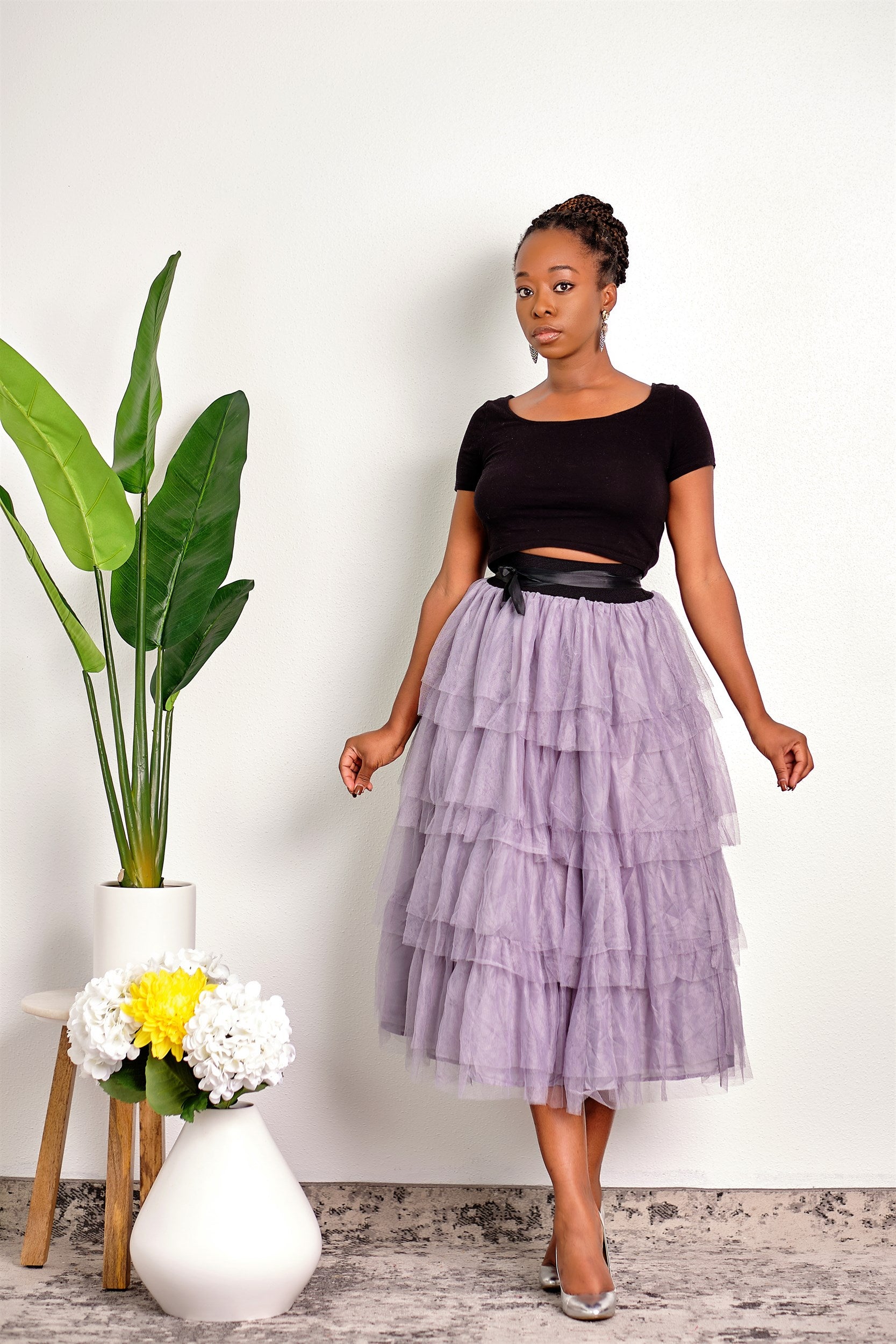 All the Stops Layered Ruffle Tulle Midi Skirt