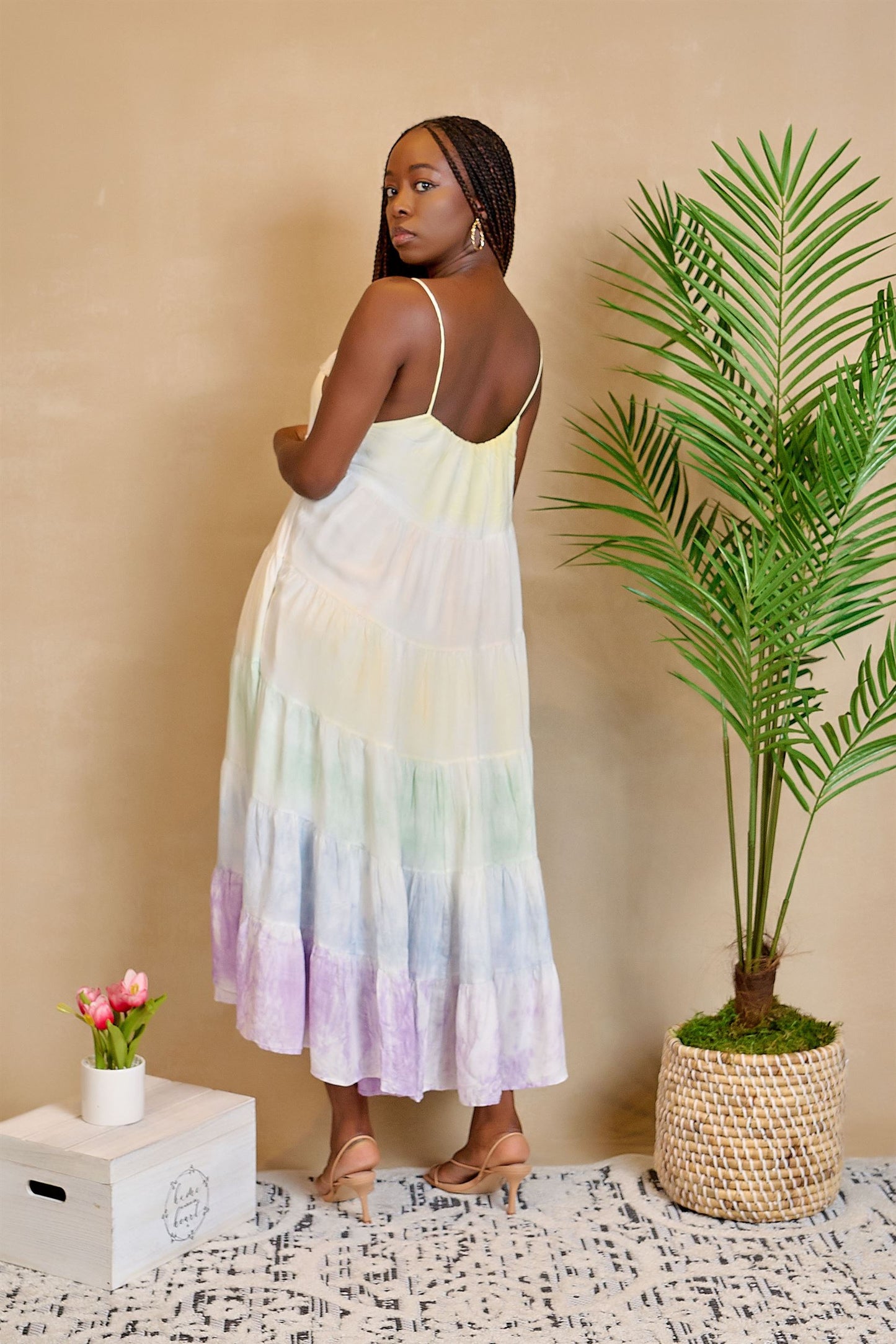 Over the Meadow Multi-Tier Tie-Dye Dress with Tie Straps